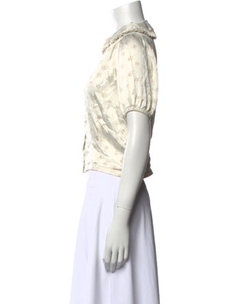 DÔEN Floral Print Crew Neck Crop Top