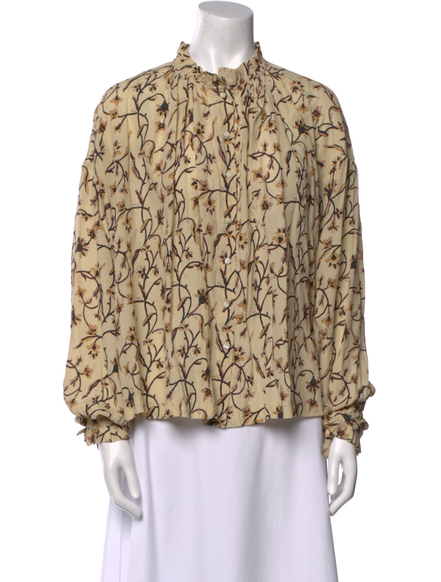 DÔEN Printed Mock Neck Blouse