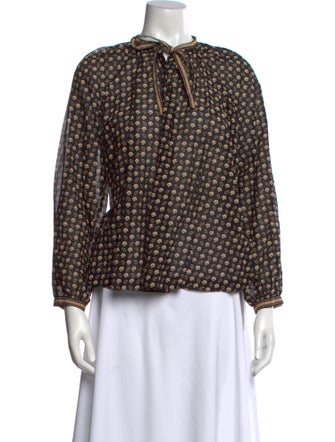 DÔEN Floral Print Mock Neck Blouse