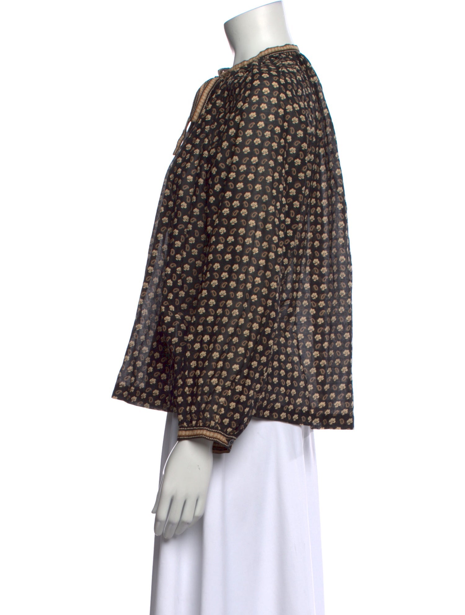 DÔEN Floral Print Mock Neck Blouse