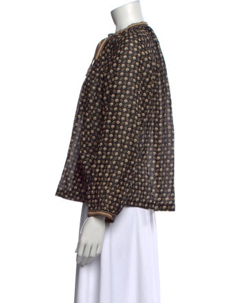 DÔEN Floral Print Mock Neck Blouse