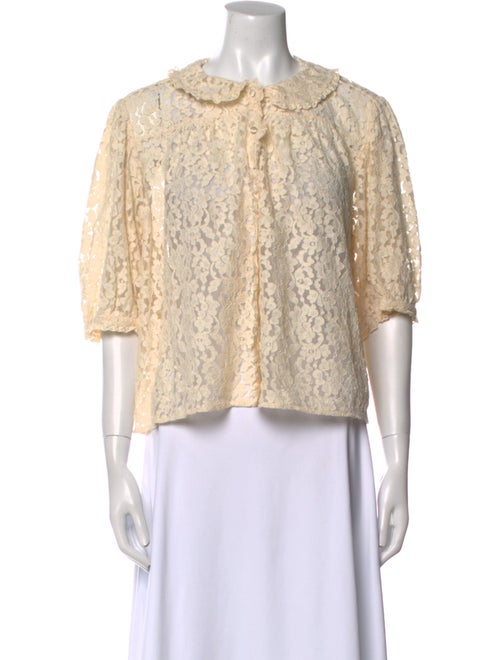 DÔEN Lace Pattern Crew Neck Crop Top