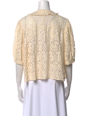 DÔEN Lace Pattern Crew Neck Crop Top