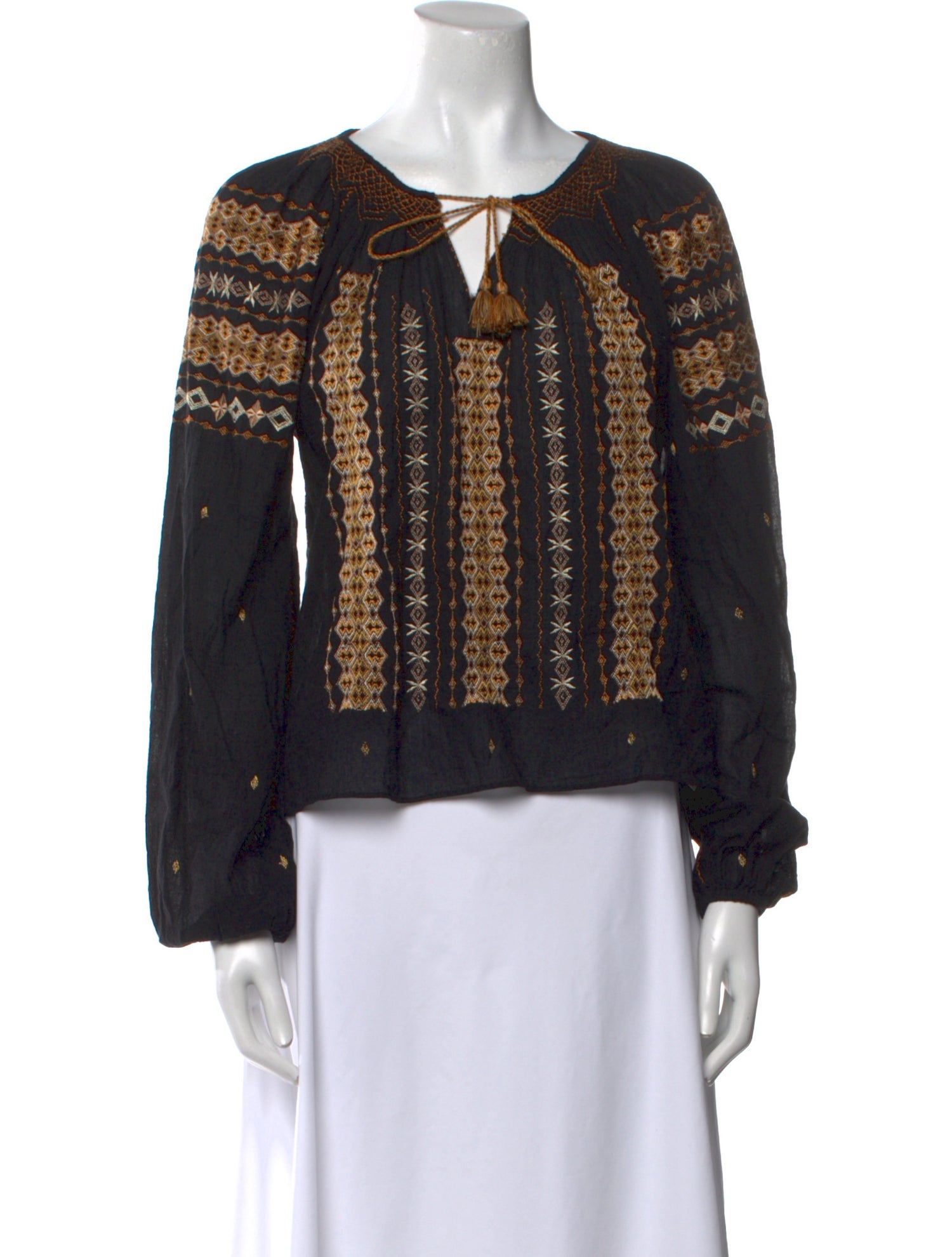 DÔEN Printed Tie Neck Top