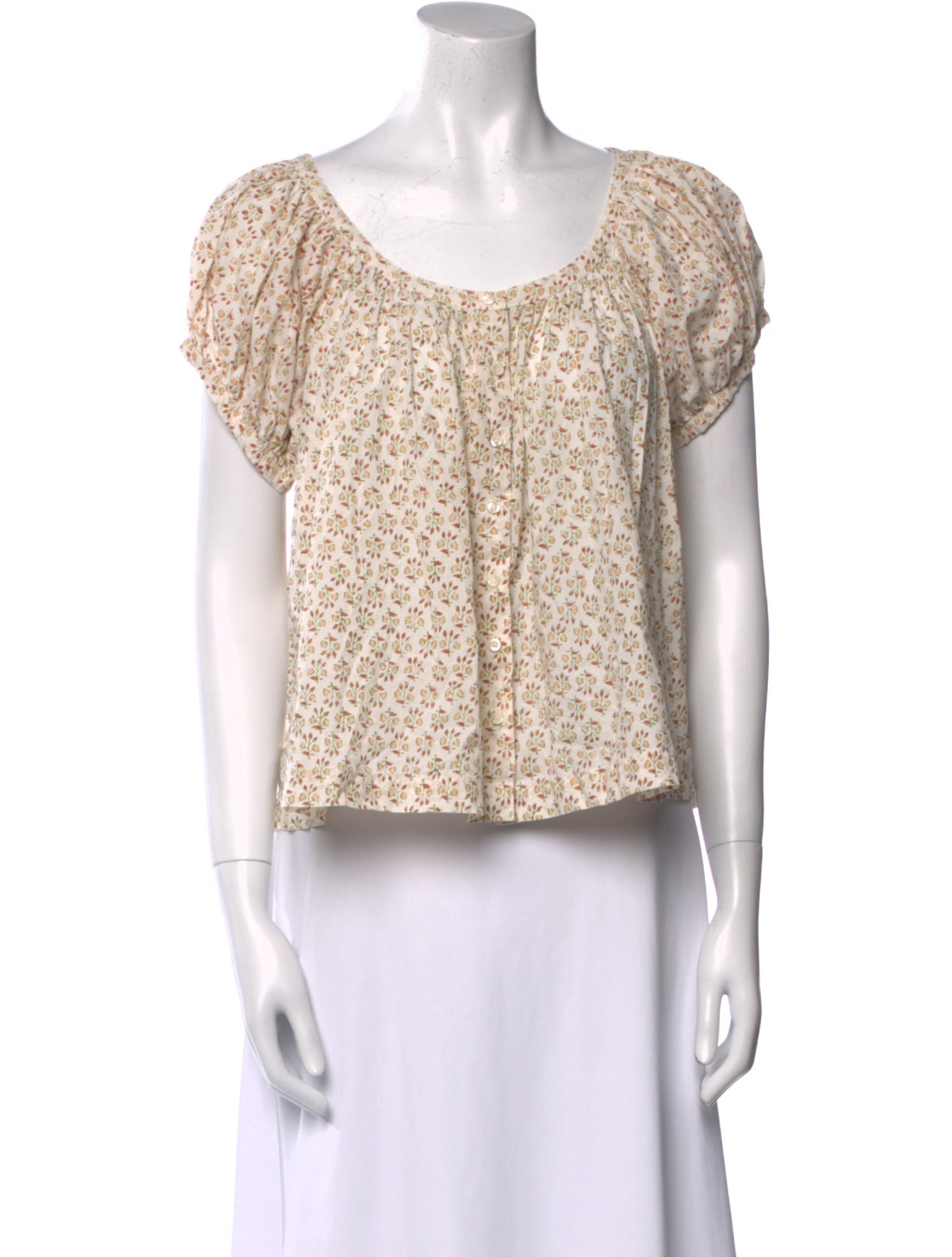 DÔEN Floral Print Scoop Neck Crop Top