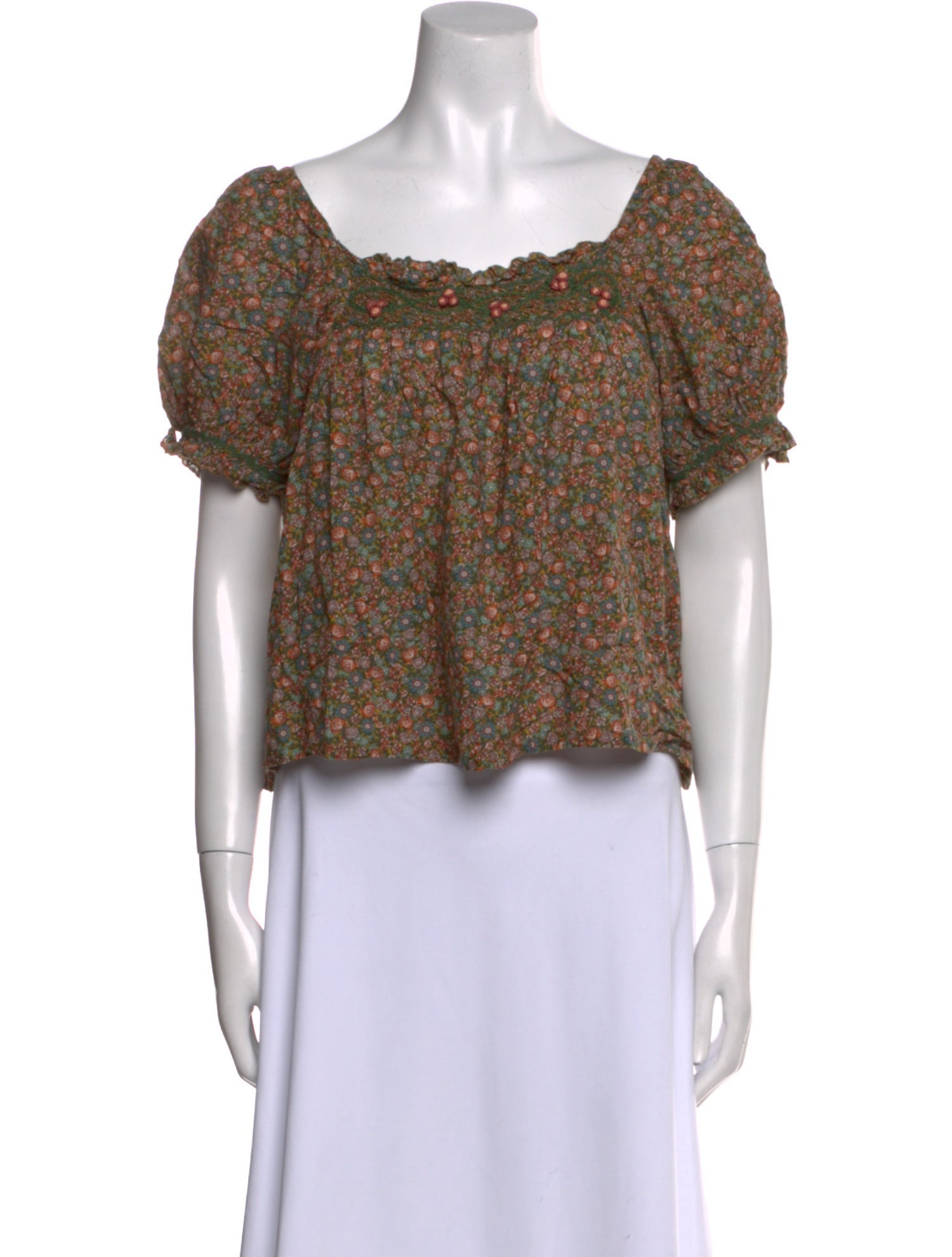 DÔEN Floral Print Square Neckline Crop Top