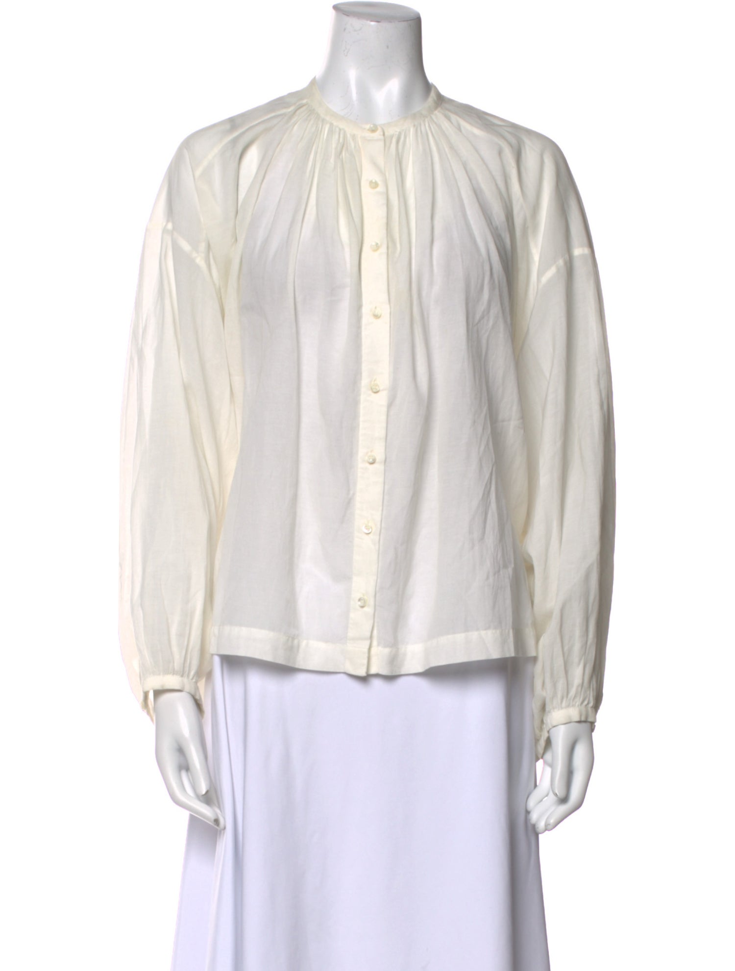 DÔEN Mock Neck Long Sleeve Button-Up Top