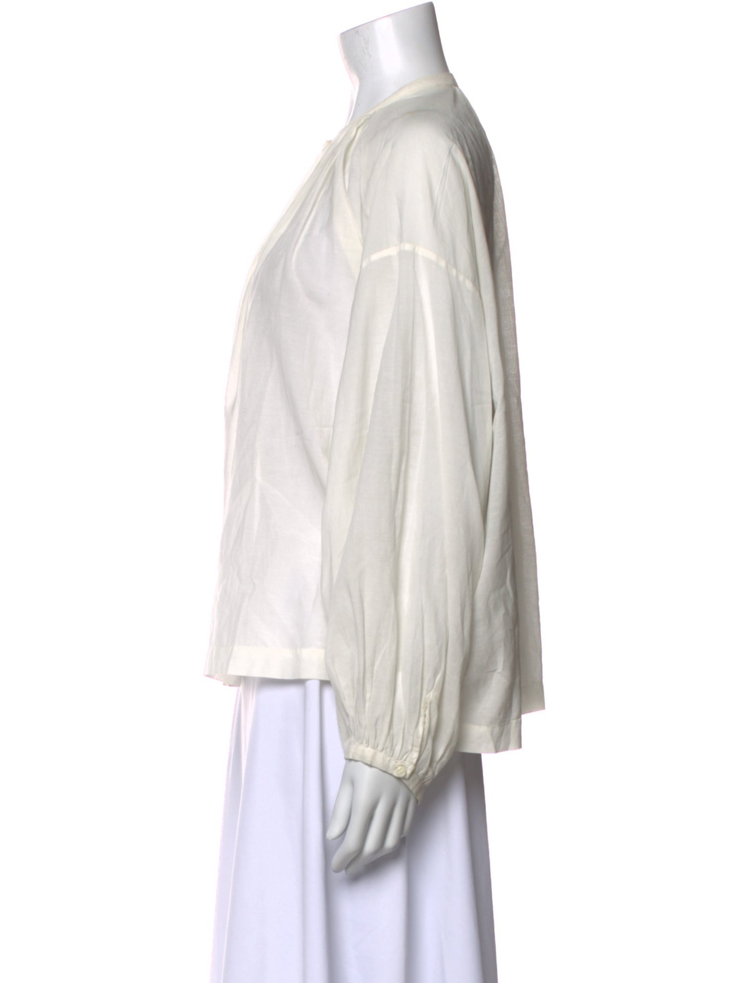 DÔEN Mock Neck Long Sleeve Button-Up Top