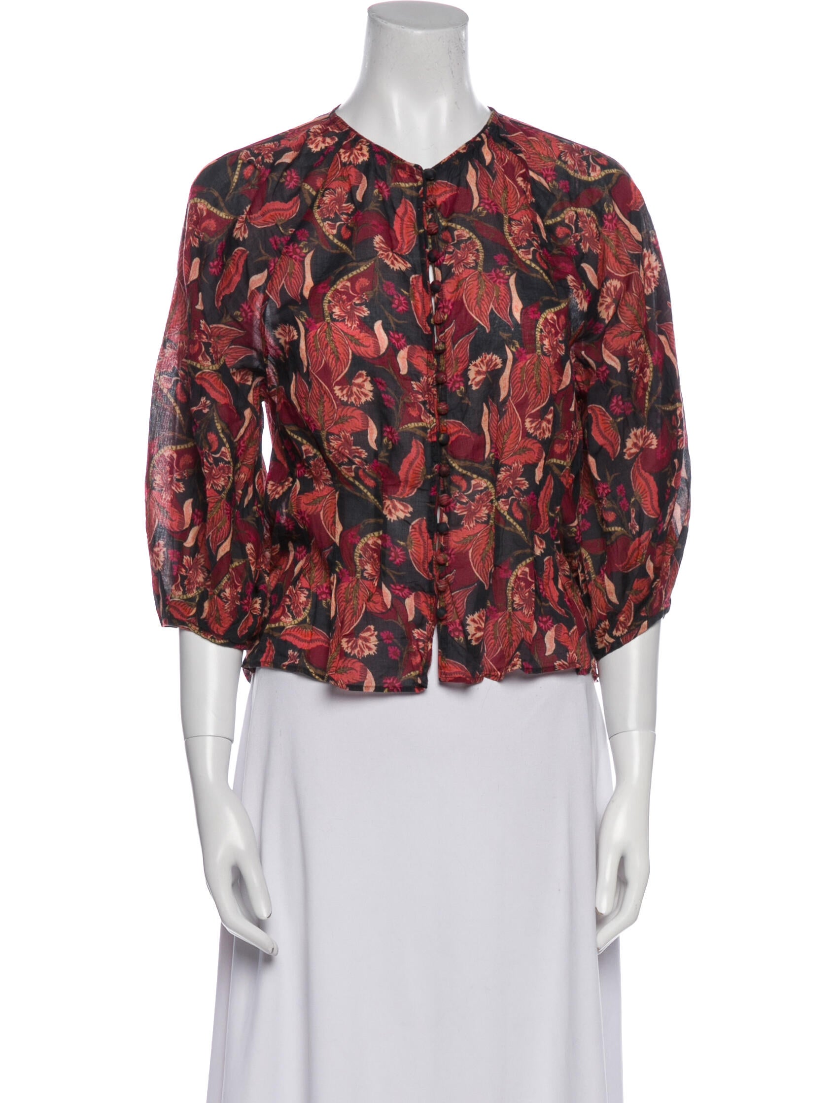 DÔEN Floral Print V-Neck Crop Top