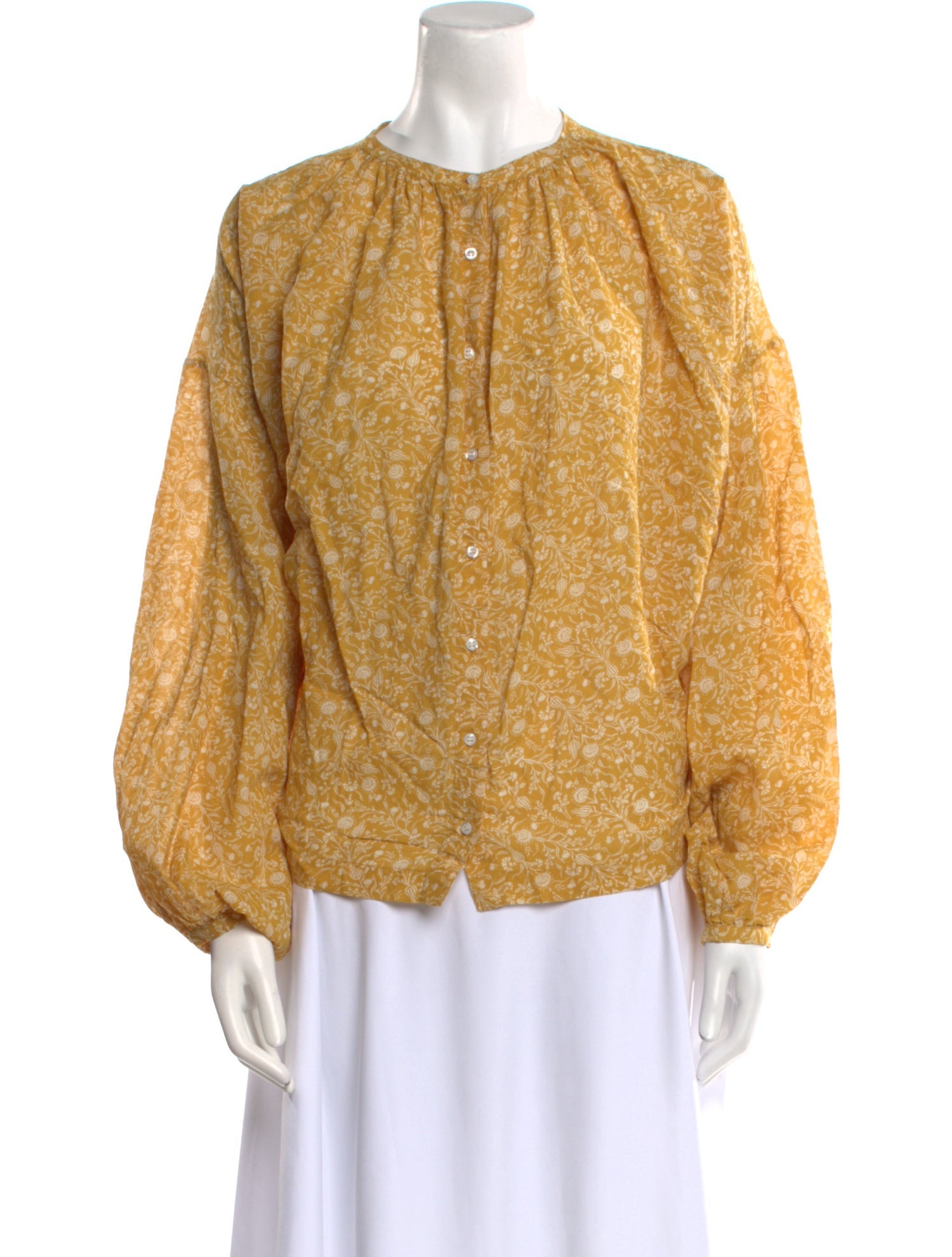 DÔEN Floral Print Crew Neck Blouse