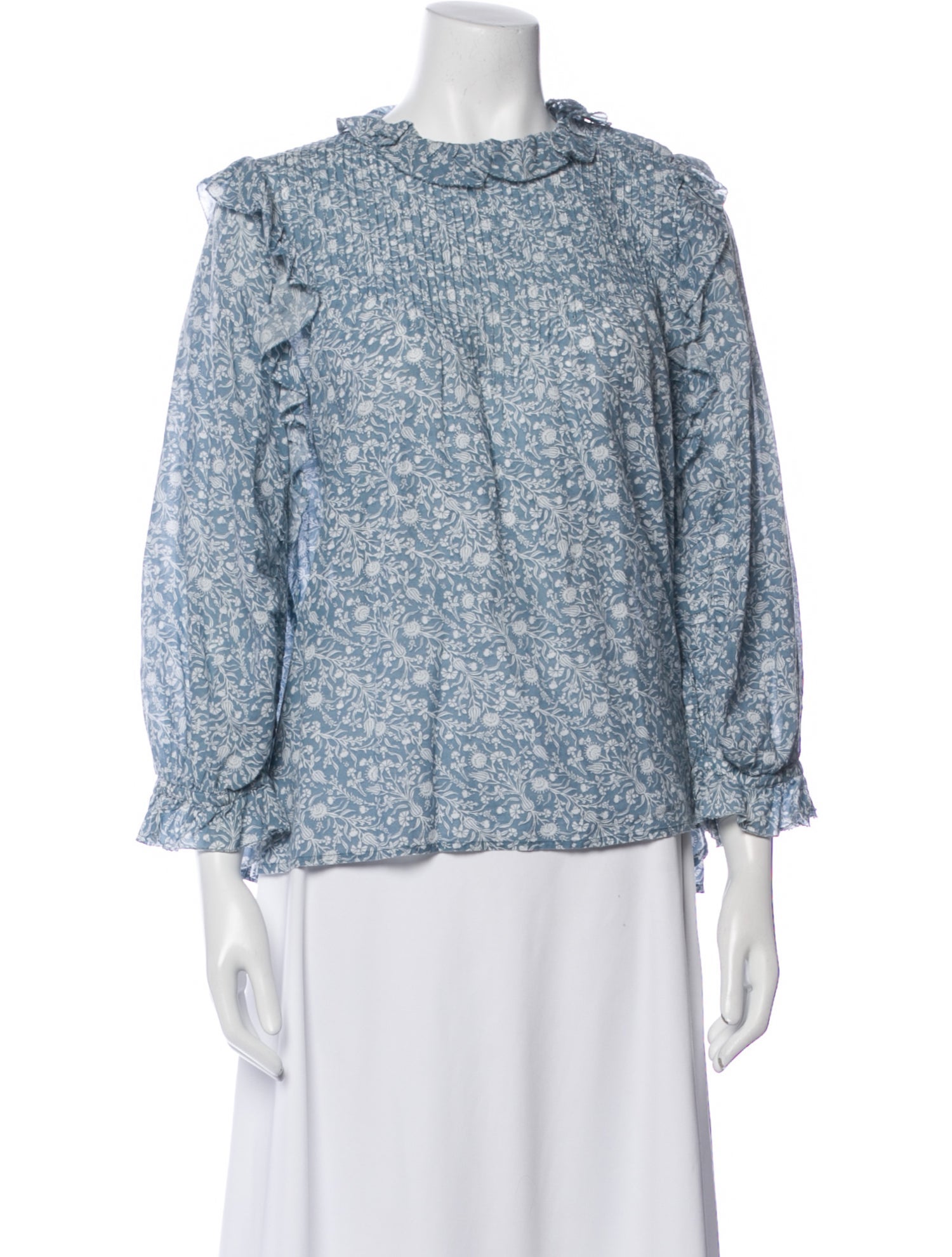 DÔEN Floral Print Mock Neck Blouse