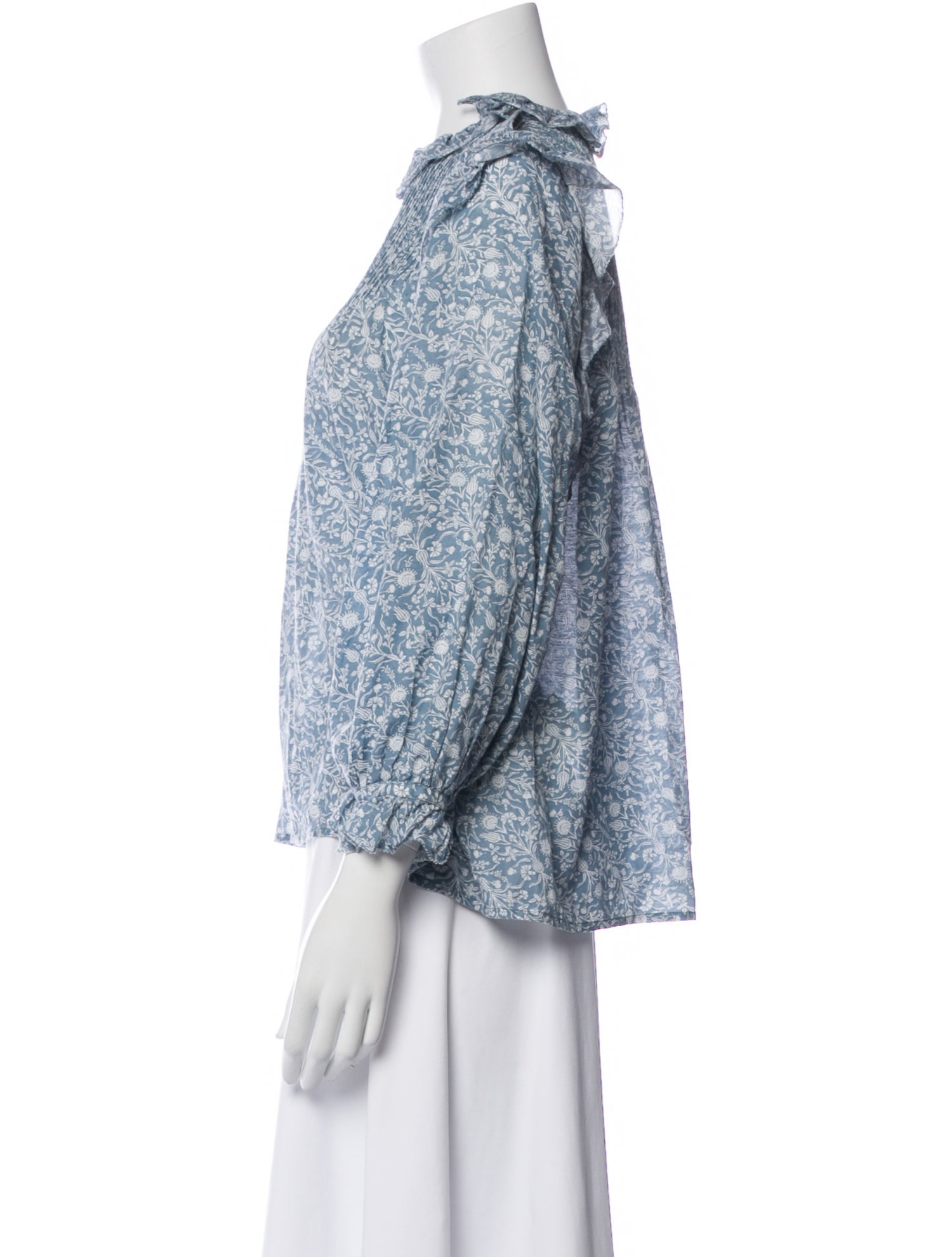 DÔEN Floral Print Mock Neck Blouse