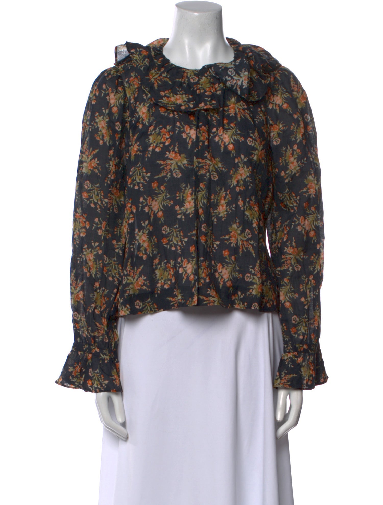 DÔEN Floral Print Crew Neck Blouse