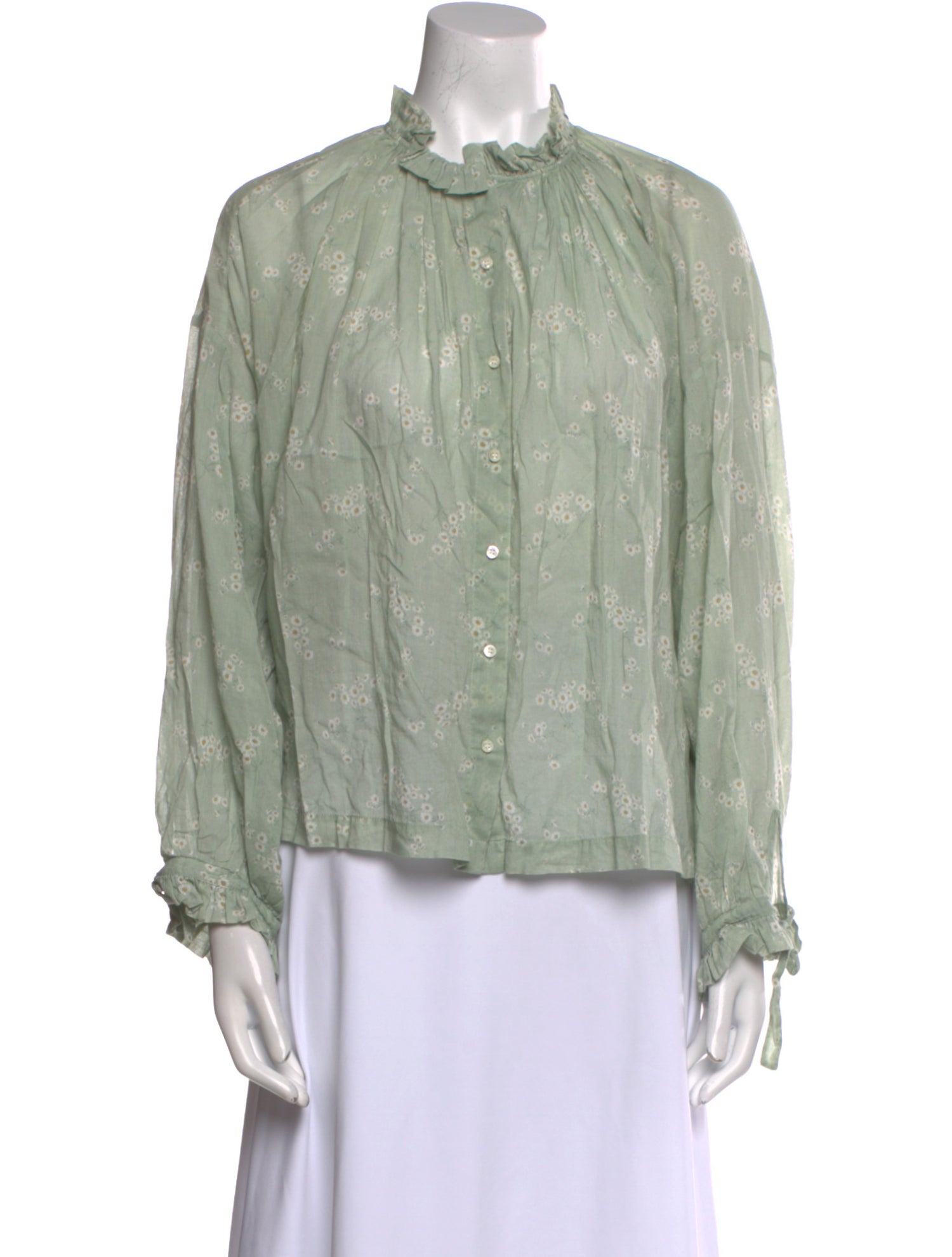 DÔEN Floral Print Mock Neck Blouse