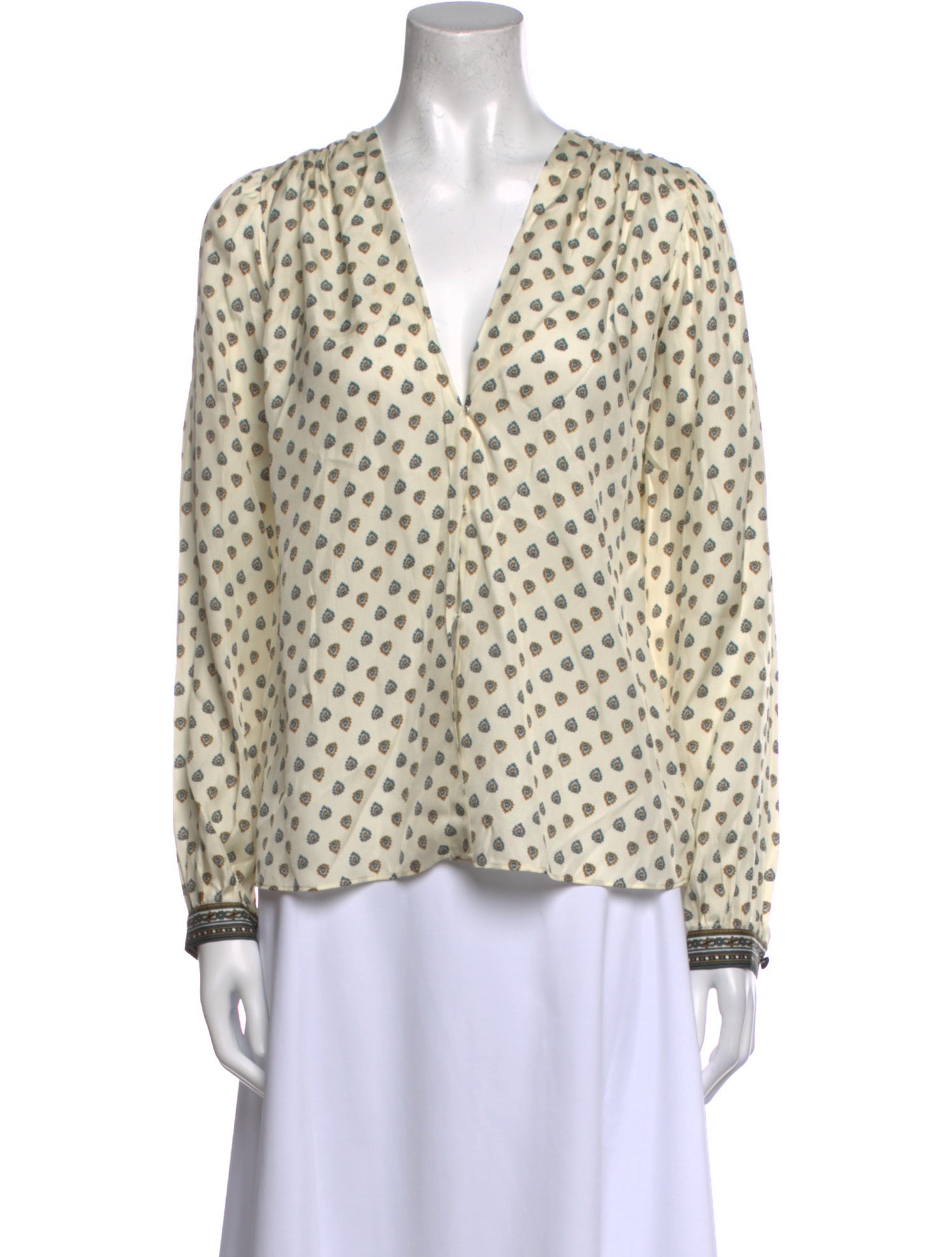DÔEN Polka Dot Print V-Neck Blouse