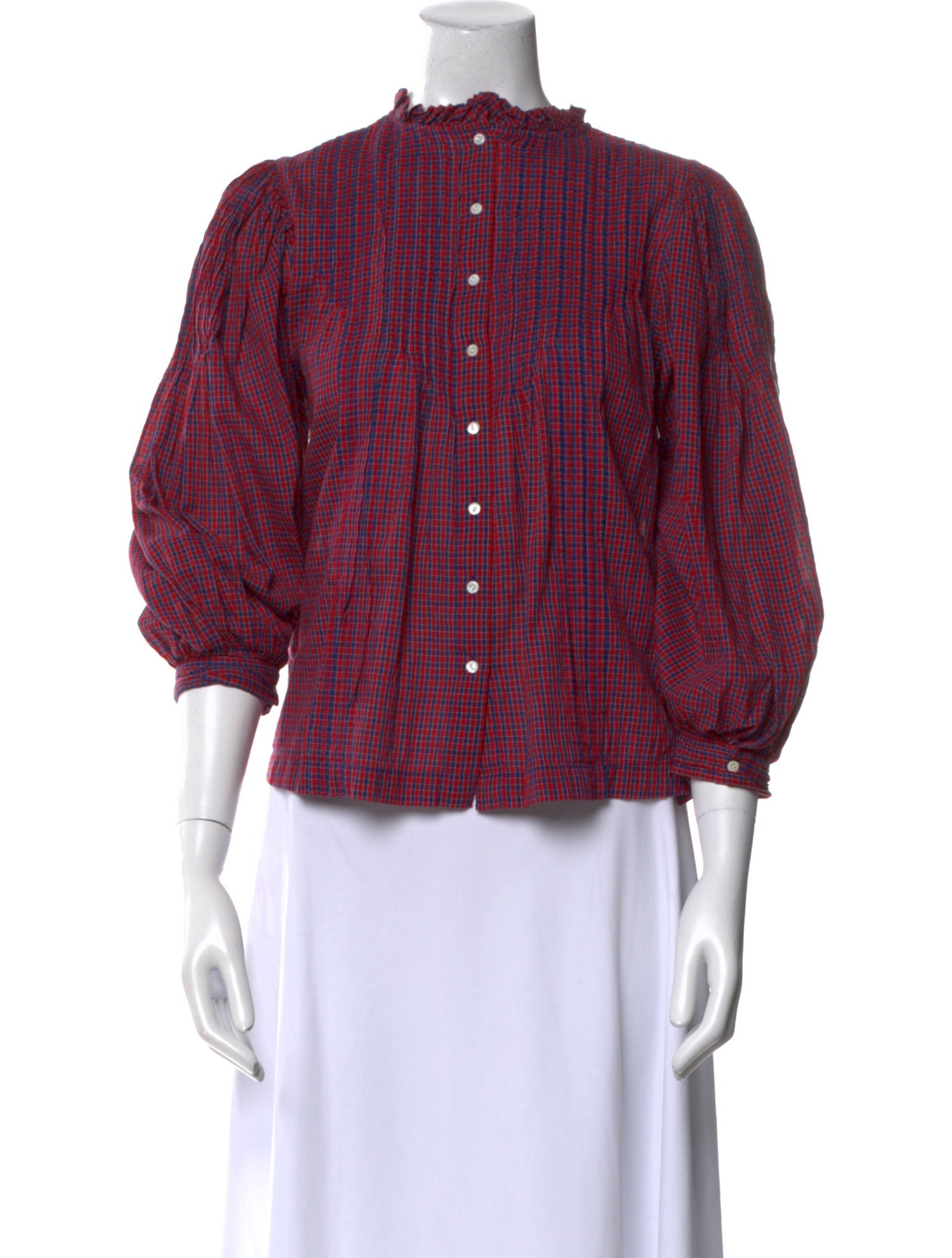 DÔEN Plaid Print Mock Neck Crop Top