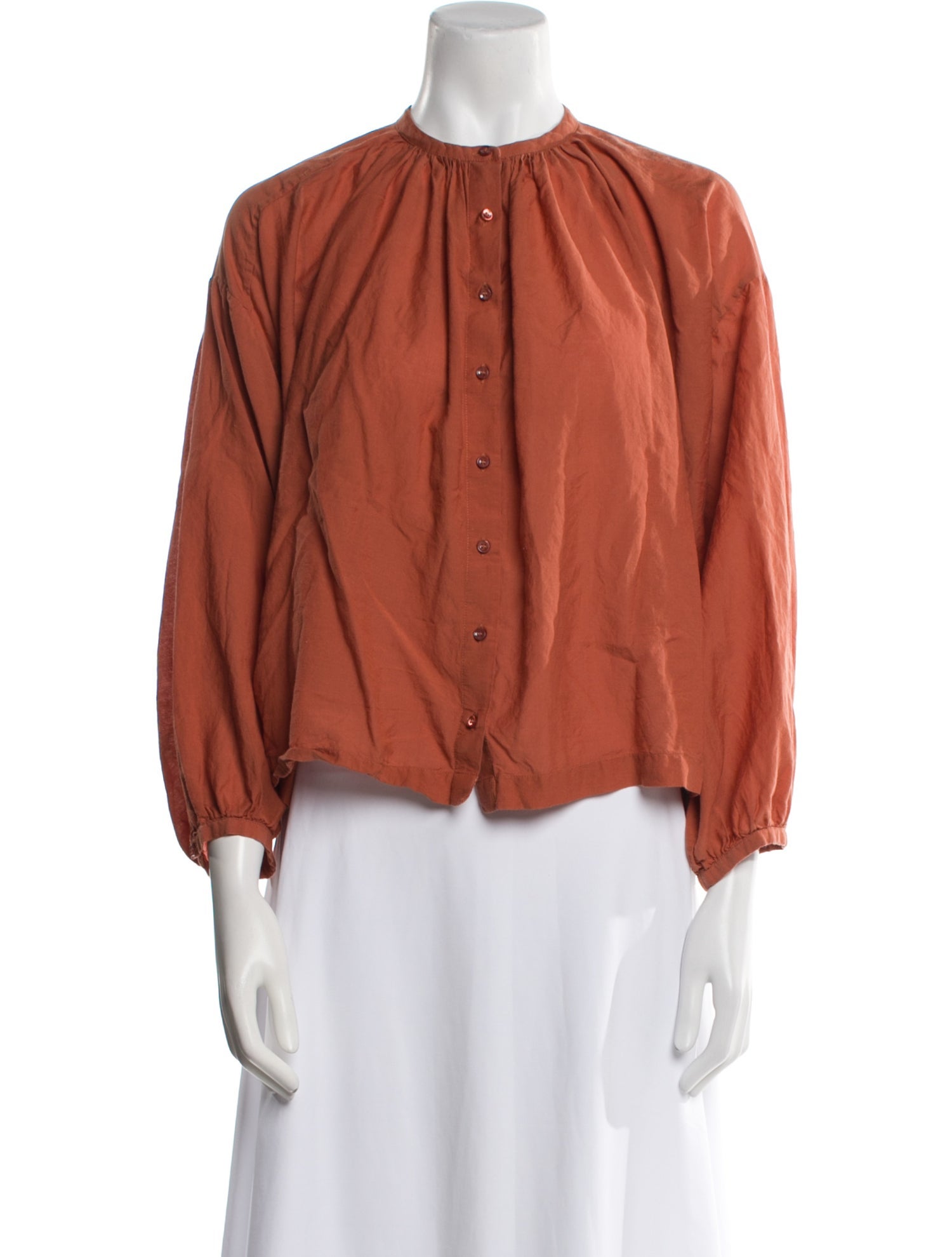 DÔEN Mock Neck Three-Quarter Sleeve Blouse