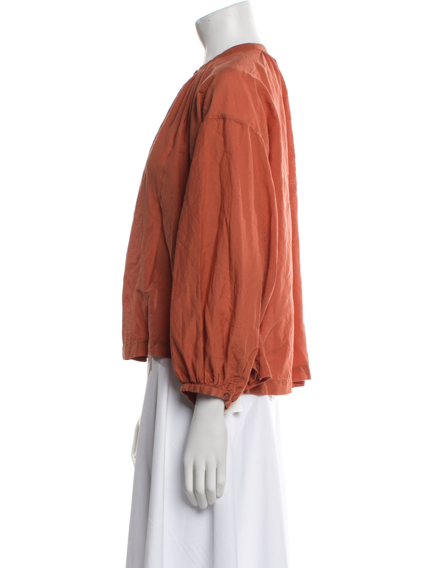 DÔEN Mock Neck Three-Quarter Sleeve Blouse