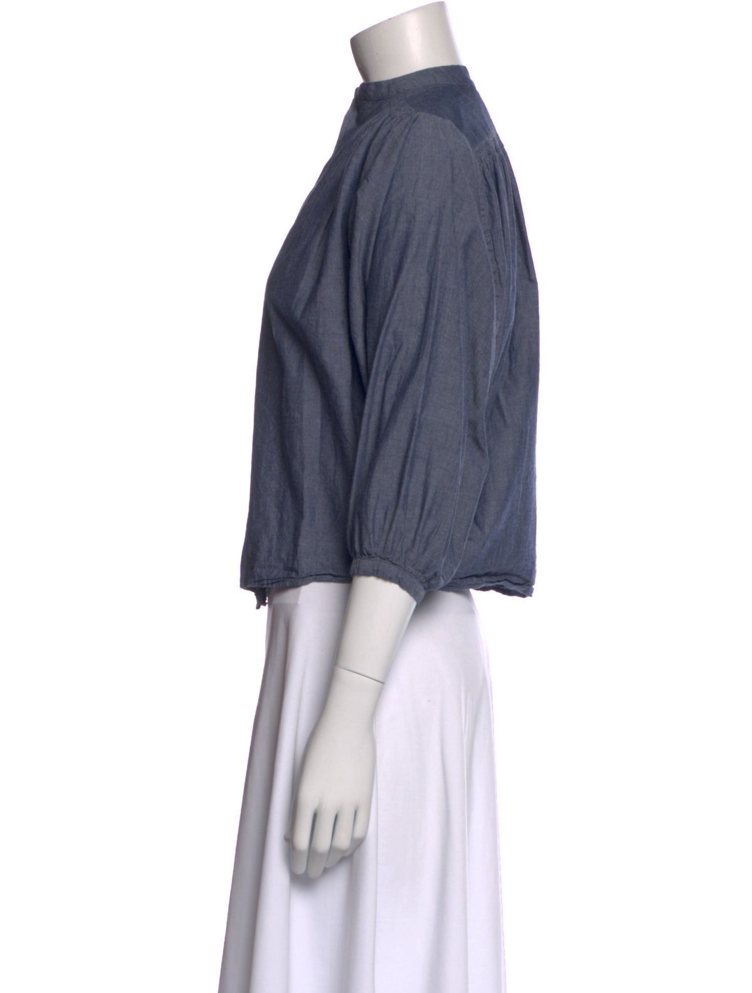 DÔEN Mock Neck Three-Quarter Sleeve Button-Up Top