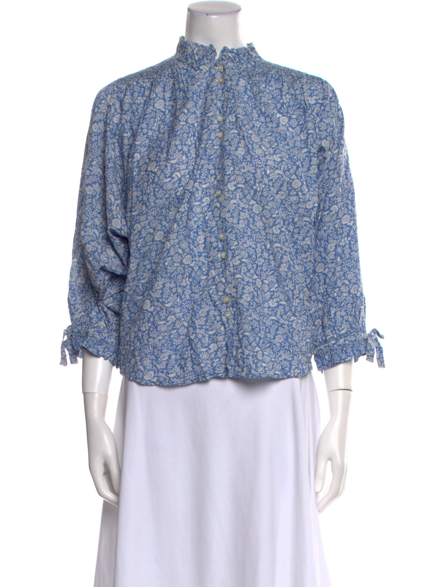 DÔEN Floral Print Mock Neck Blouse