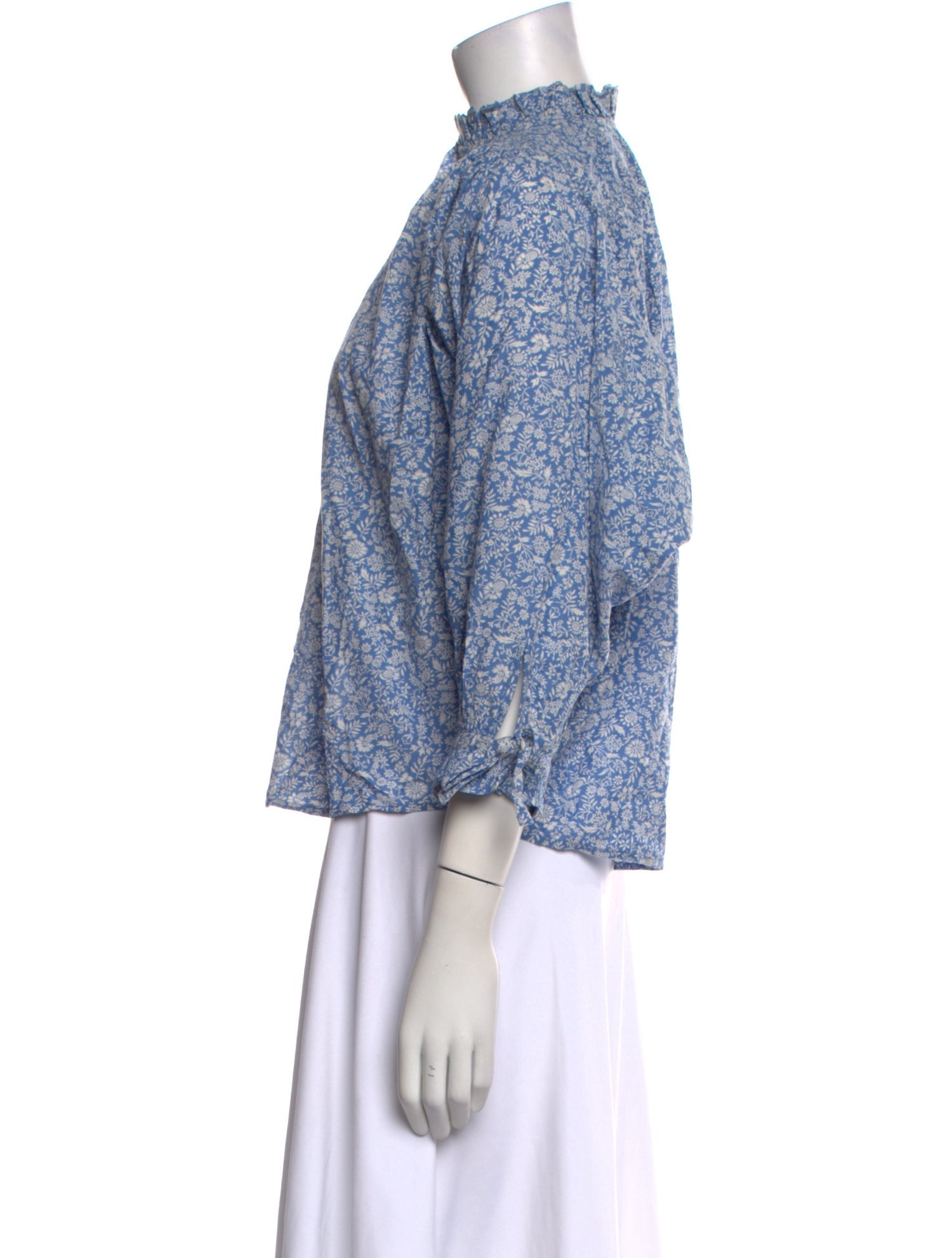 DÔEN Floral Print Mock Neck Blouse