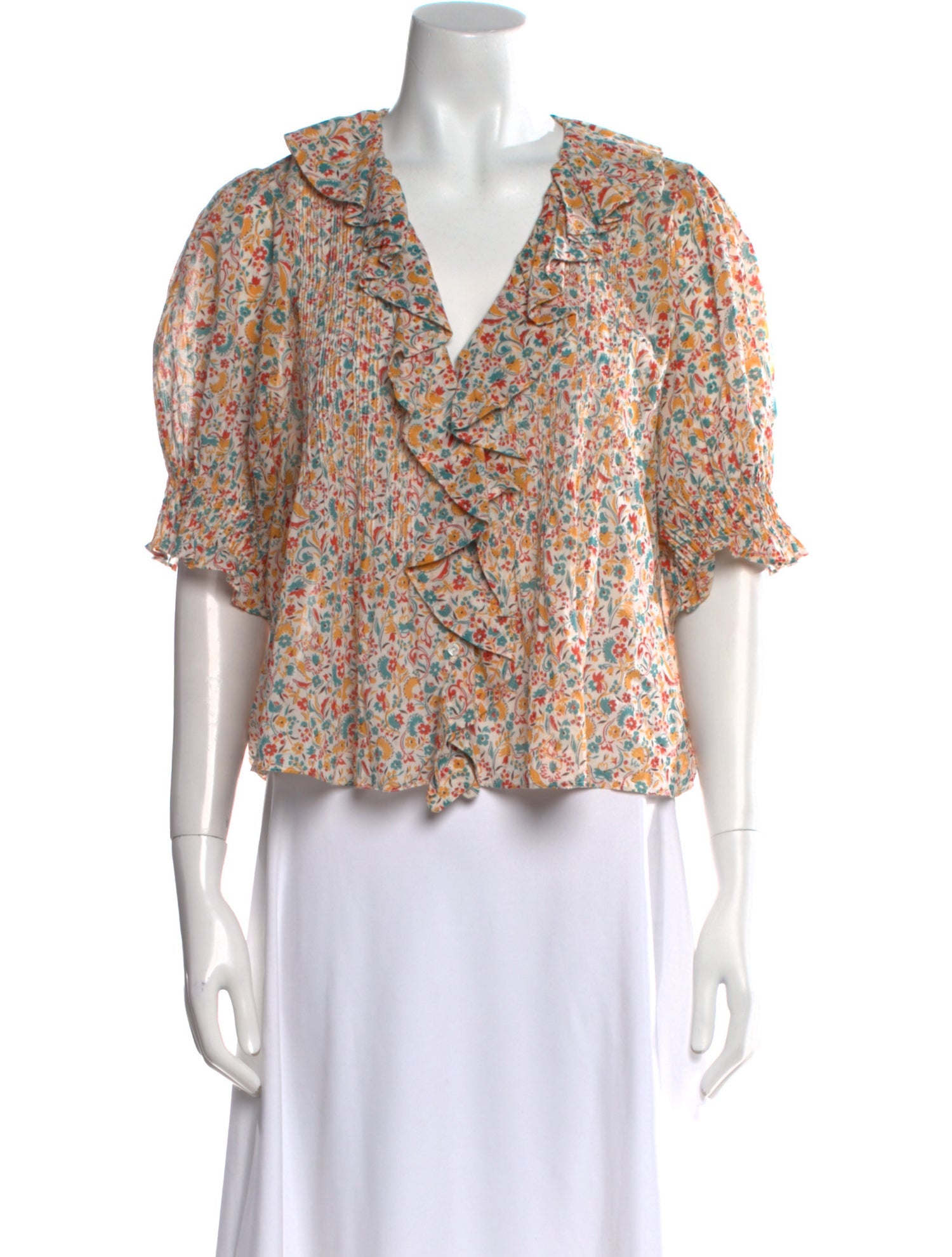 DÔEN Floral Print V-Neck Crop Top