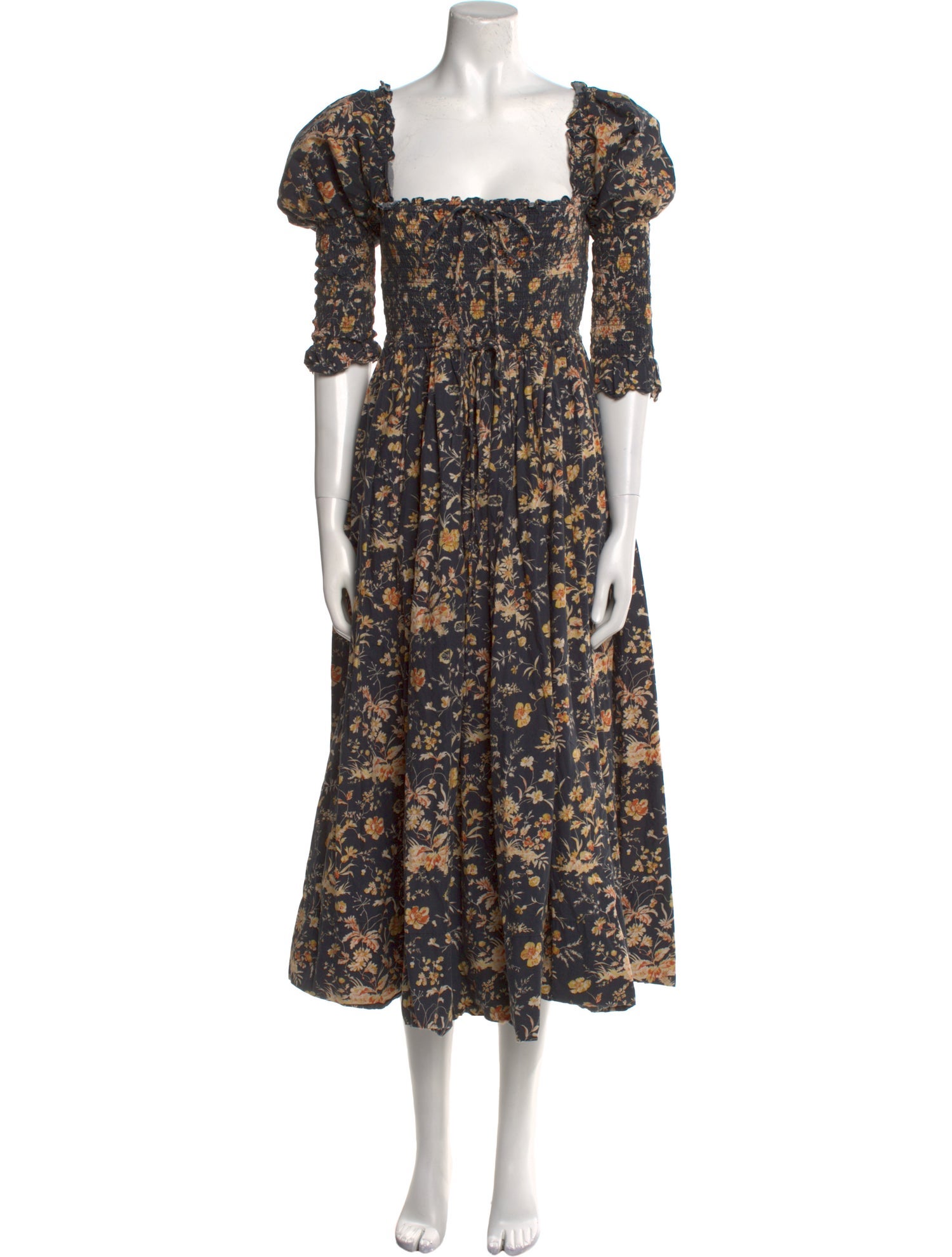 DÔEN Floral Print Midi Length Dress