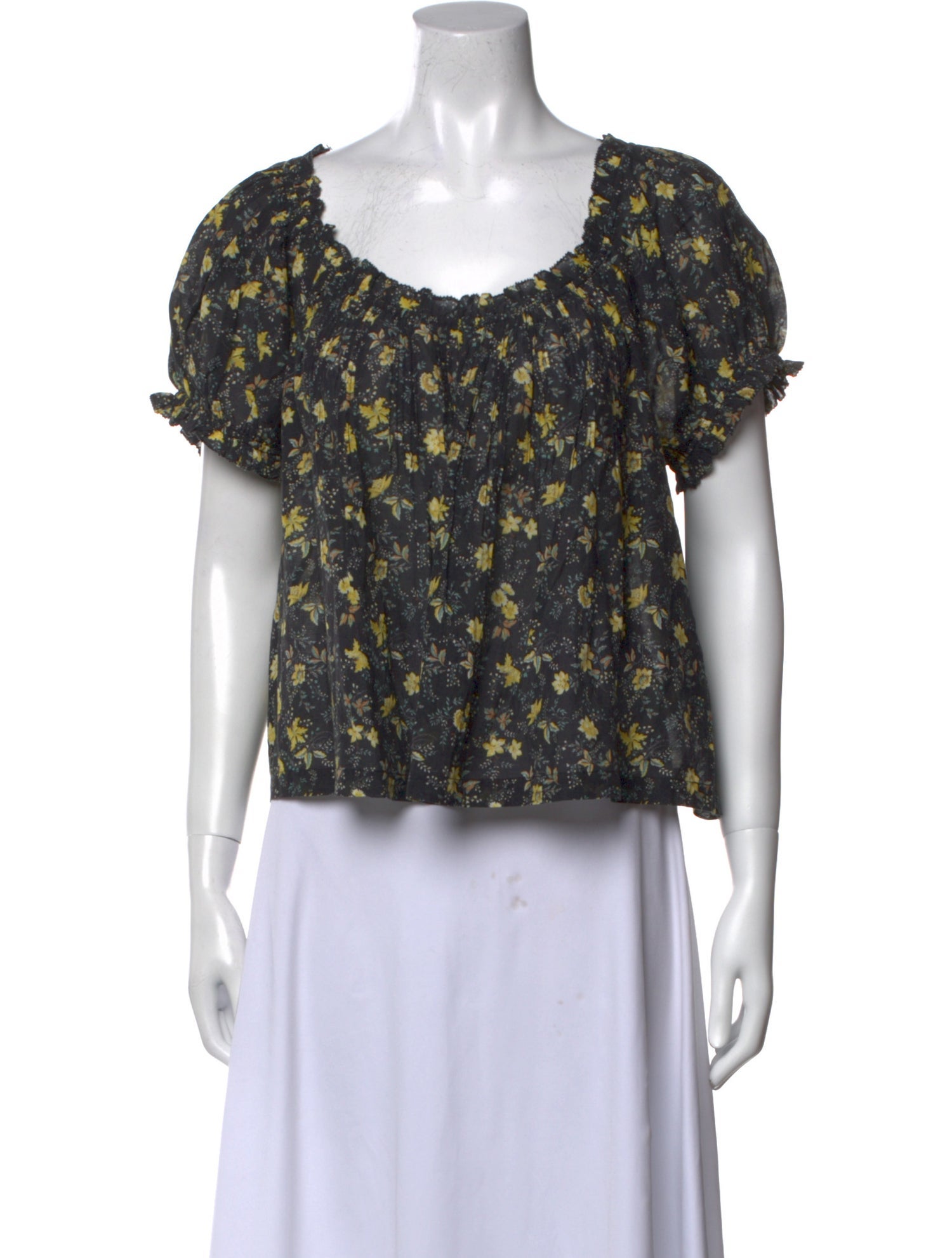 DÔEN Floral Print Scoop Neck Blouse