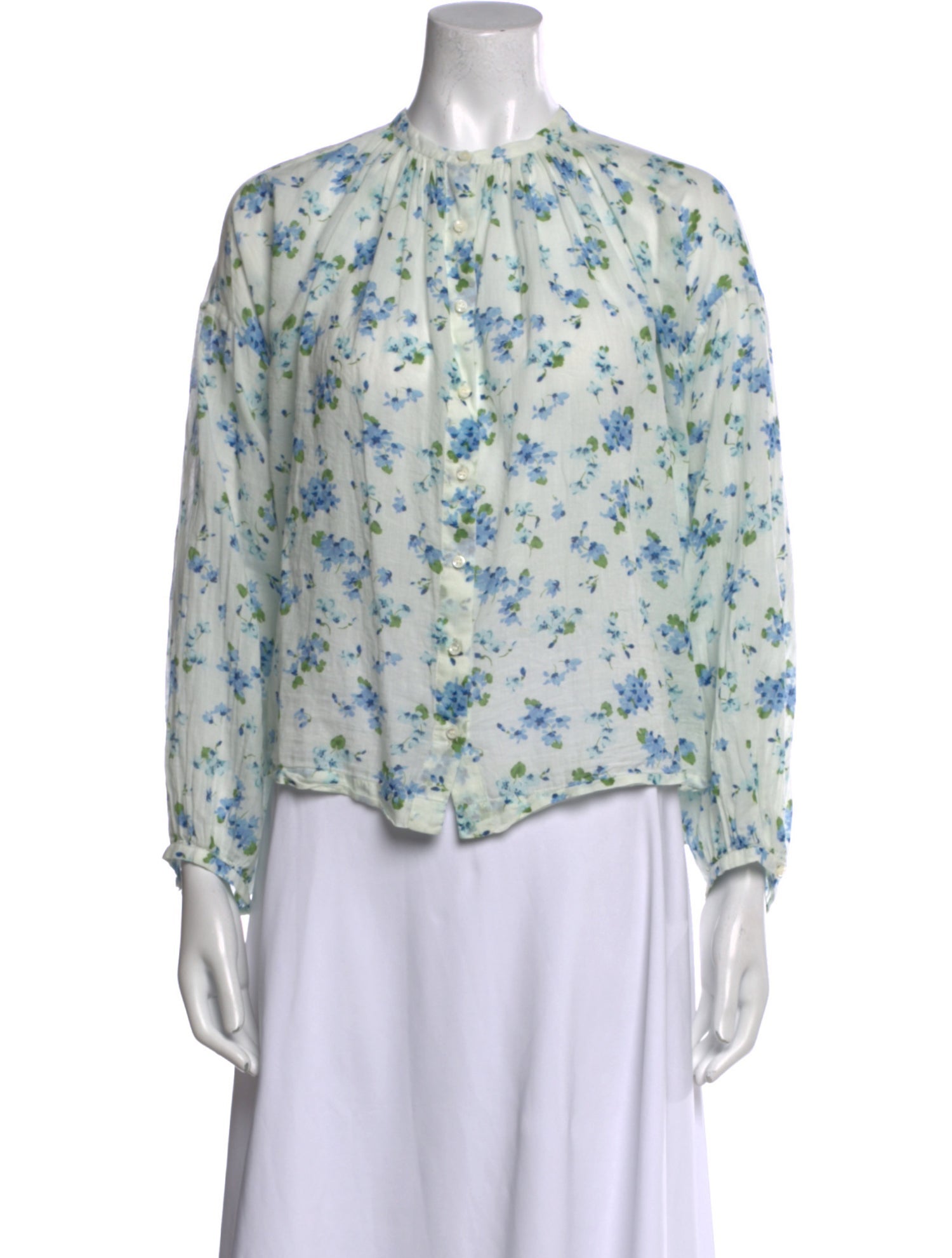DÔEN Floral Print Mock Neck Blouse