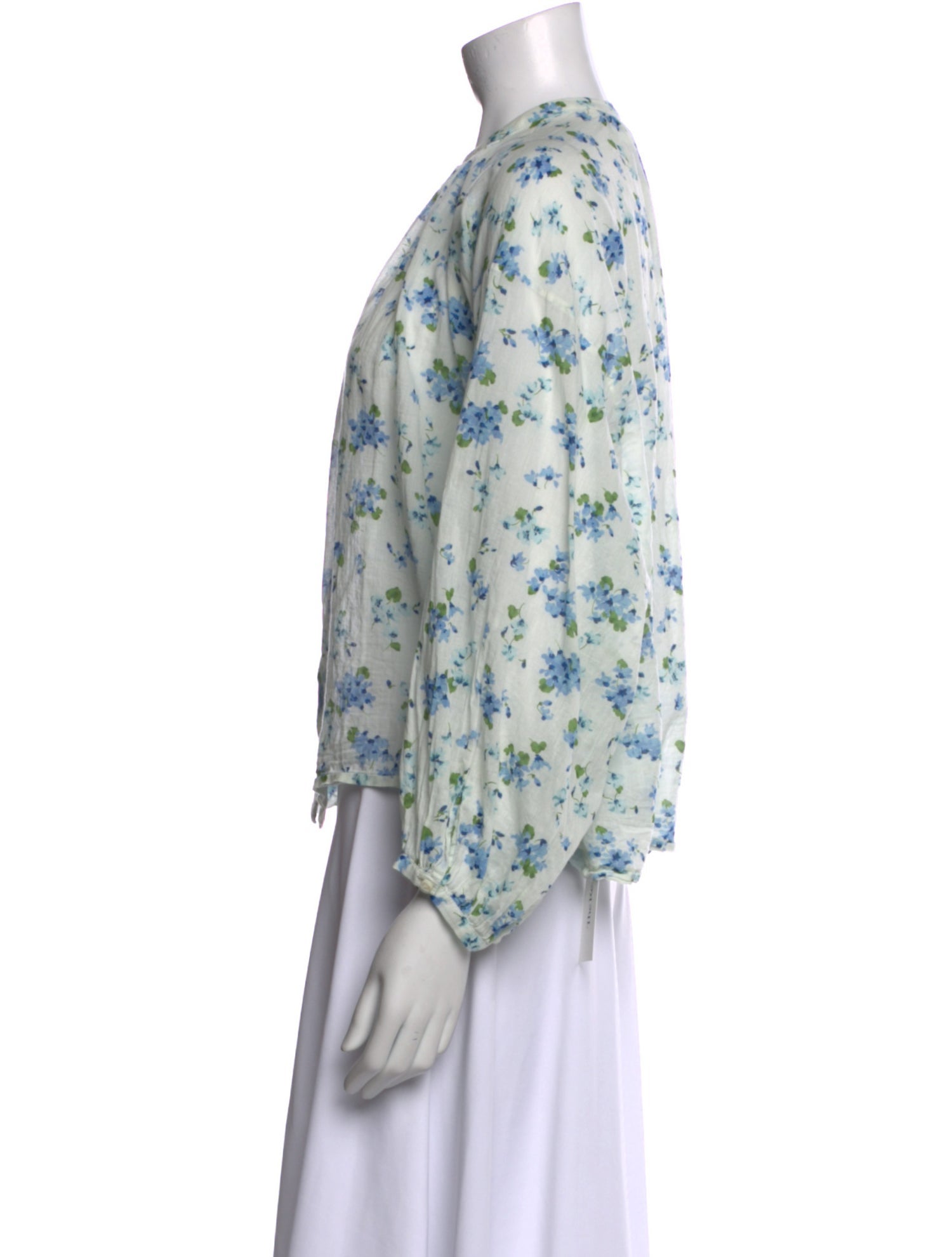 DÔEN Floral Print Mock Neck Blouse