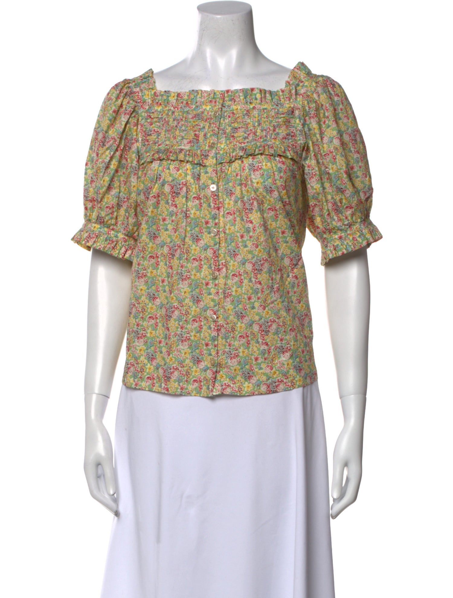 DÔEN Floral Print Square Neckline Blouse