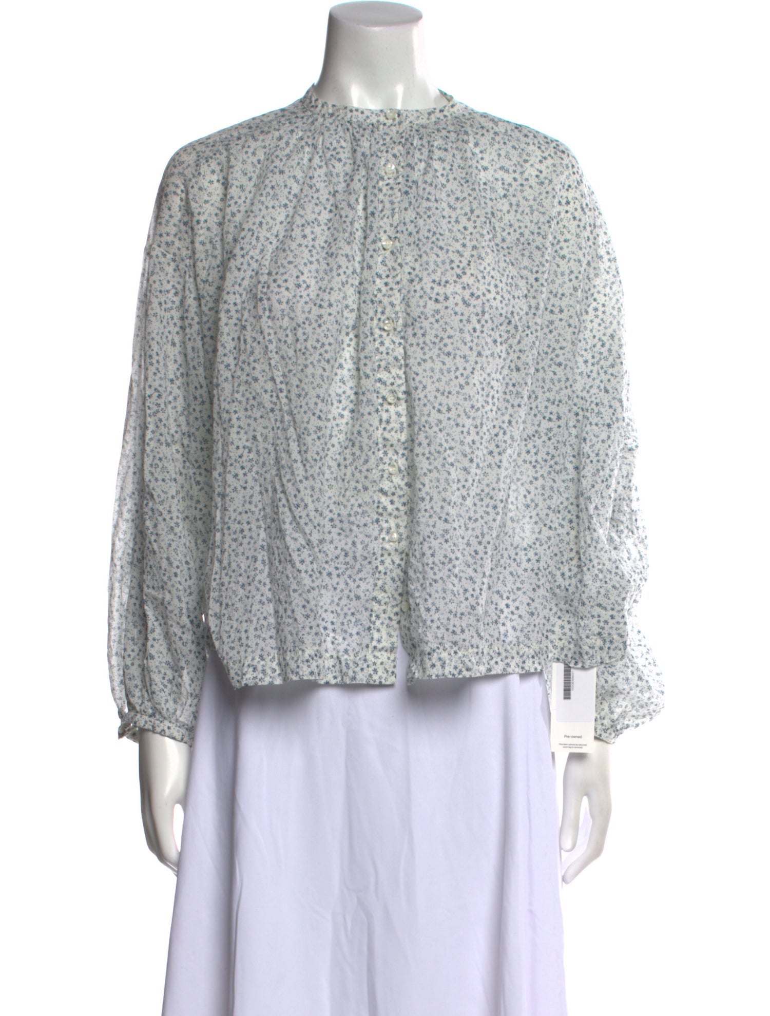 DÔEN Floral Print Mock Neck Blouse