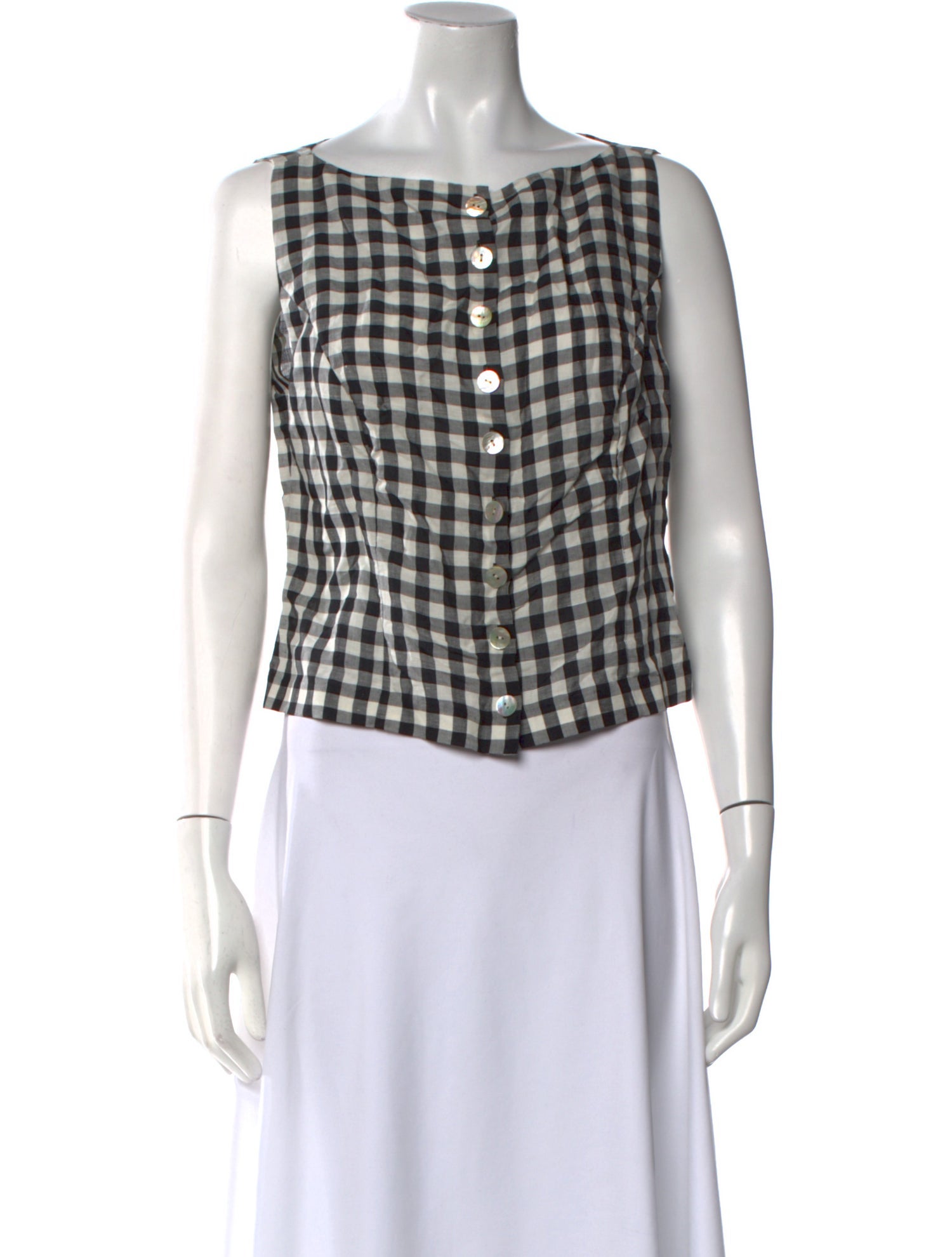 DÔEN Plaid Print Bateau Neckline Crop Top