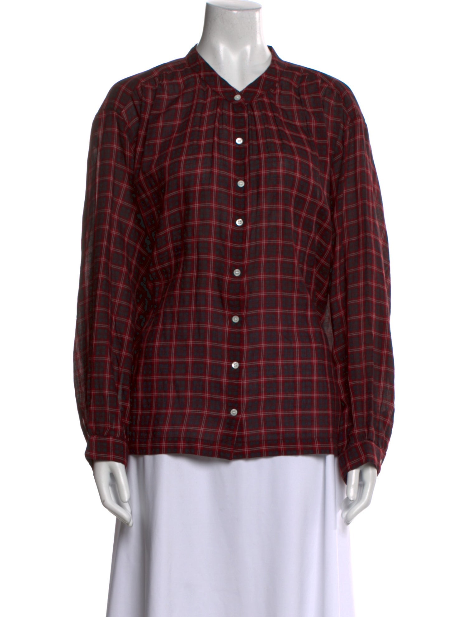 DÔEN Plaid Print Long Sleeve Button-Up Top