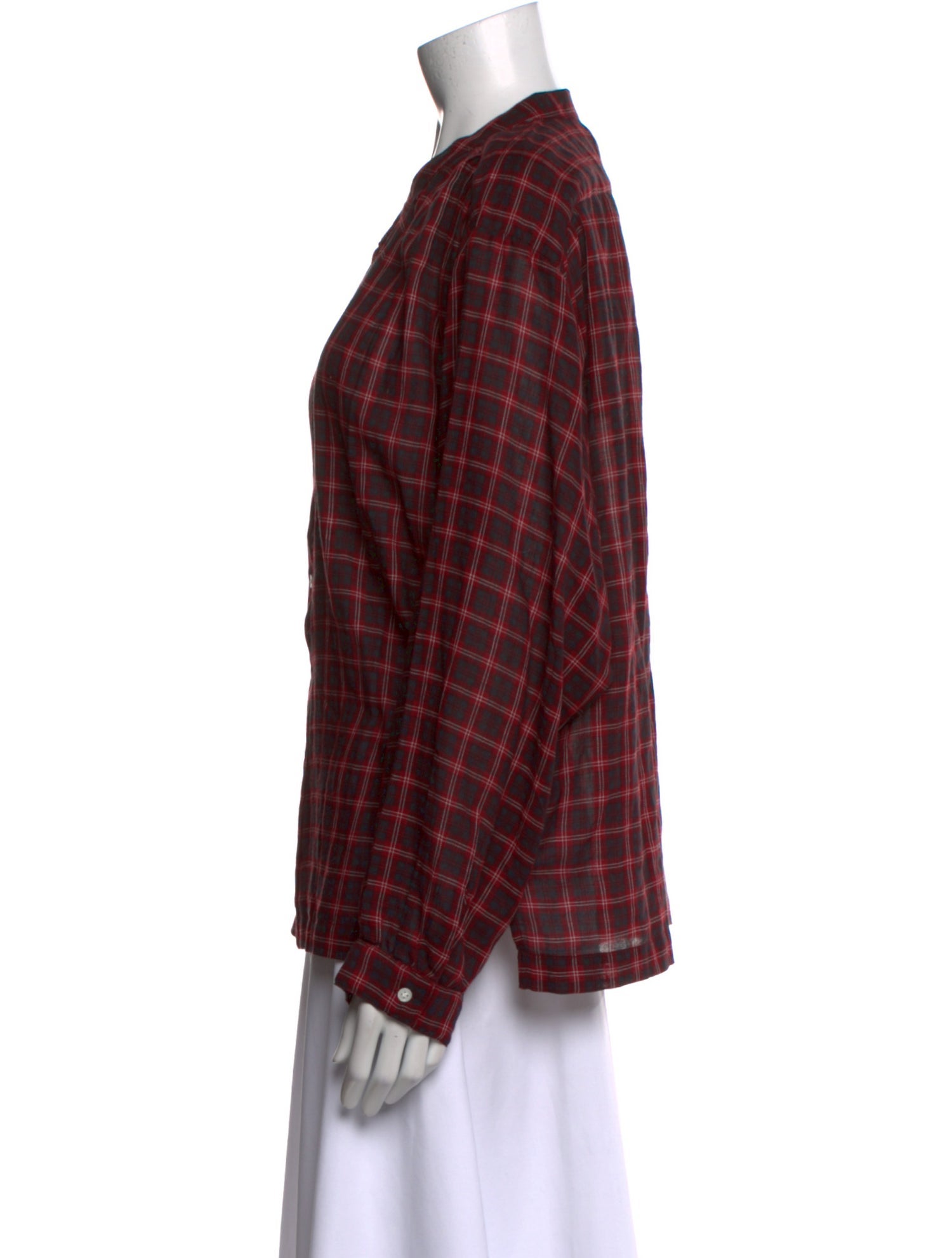 DÔEN Plaid Print Long Sleeve Button-Up Top