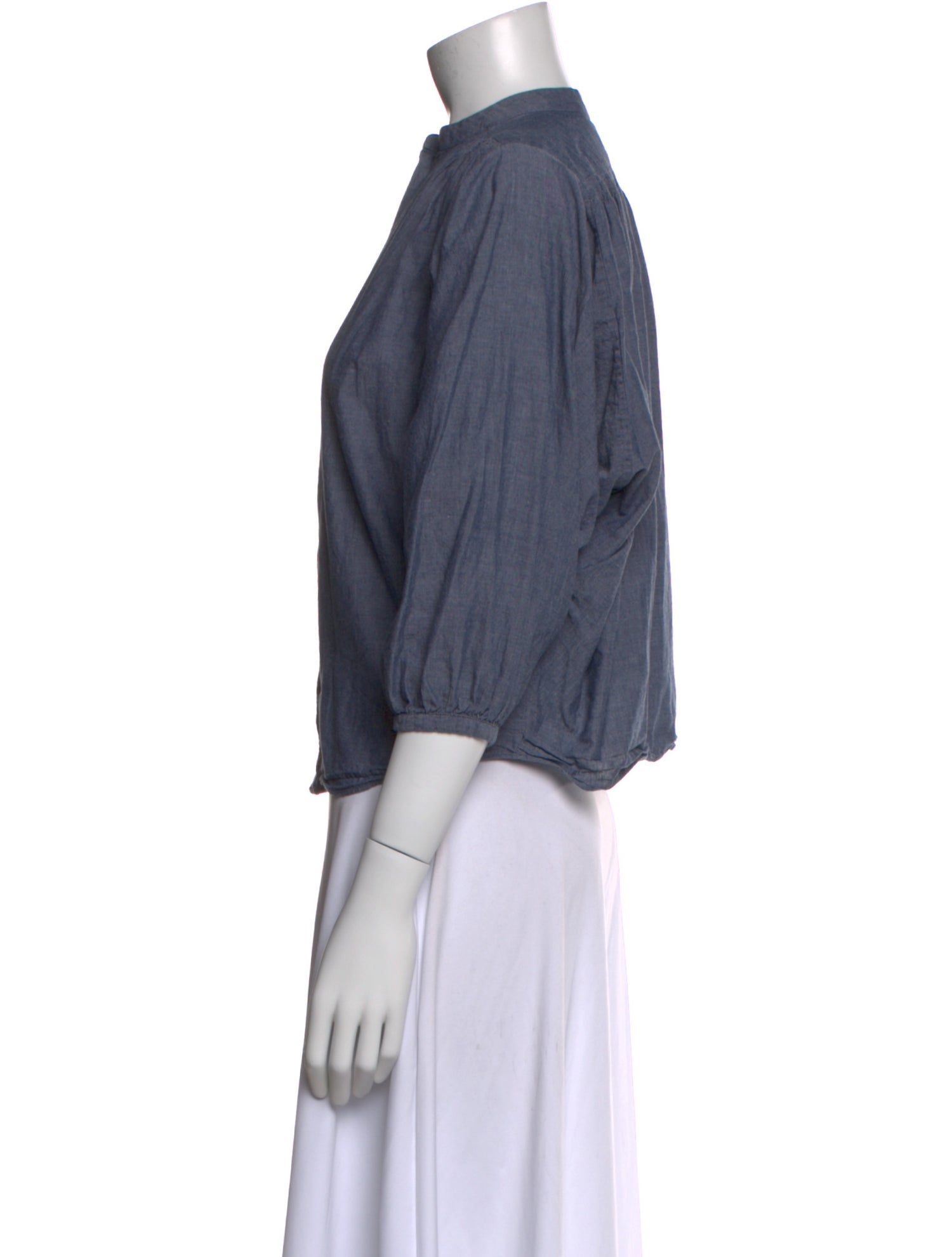 DÔEN Mock Neck Three-Quarter Sleeve Button-Up Top