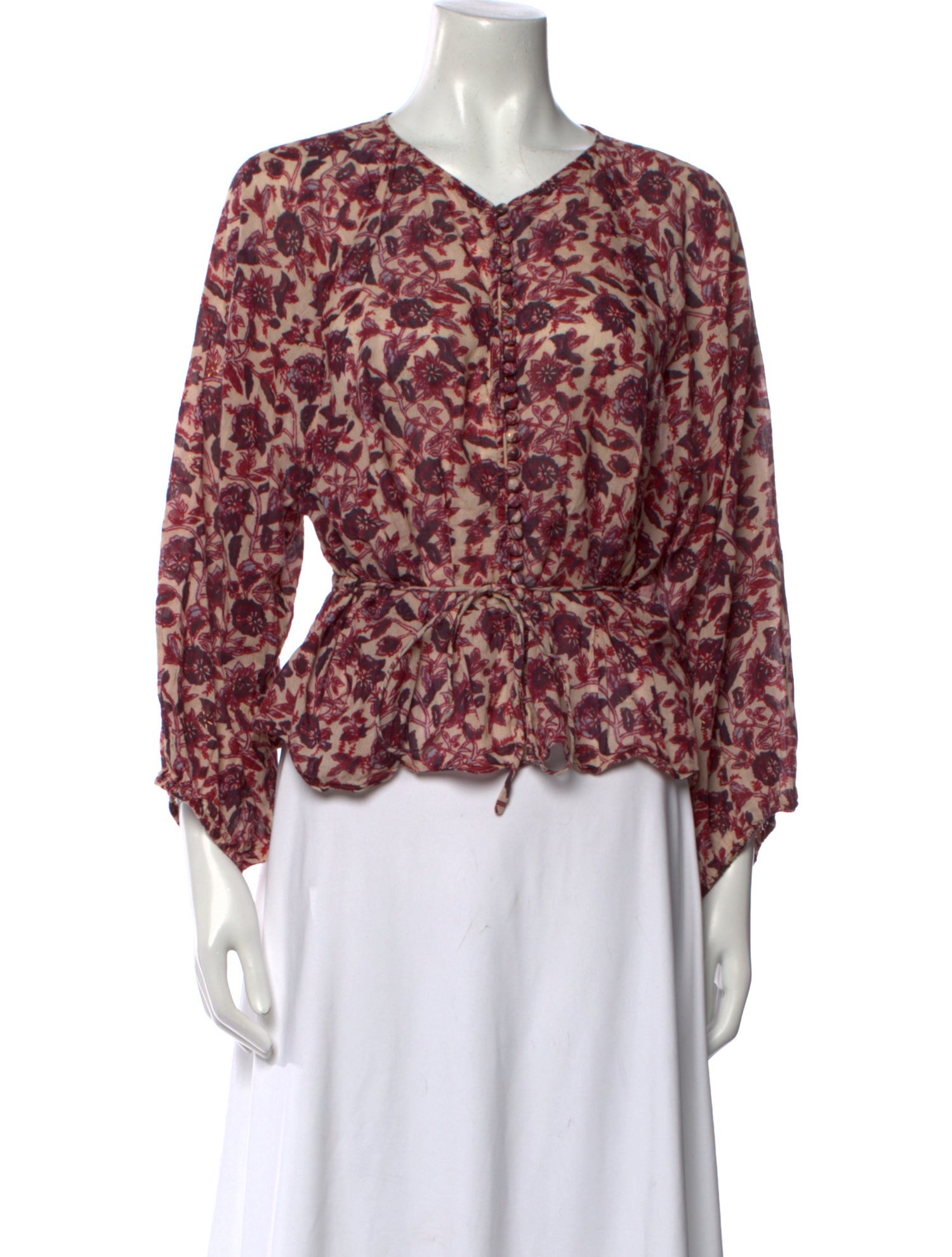 DÔEN Floral Print V-Neck Blouse