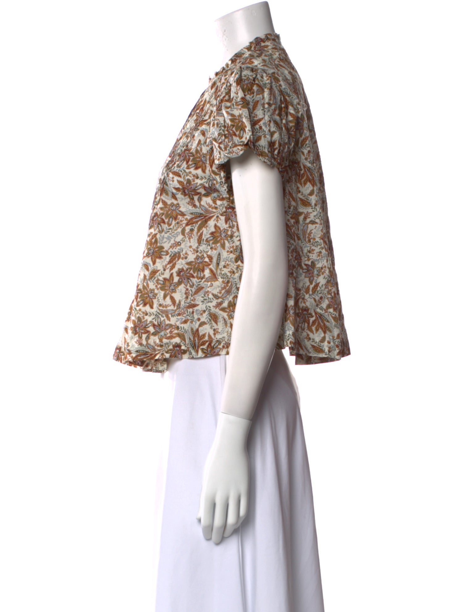 DÔEN Floral Print Mock Neck Blouse