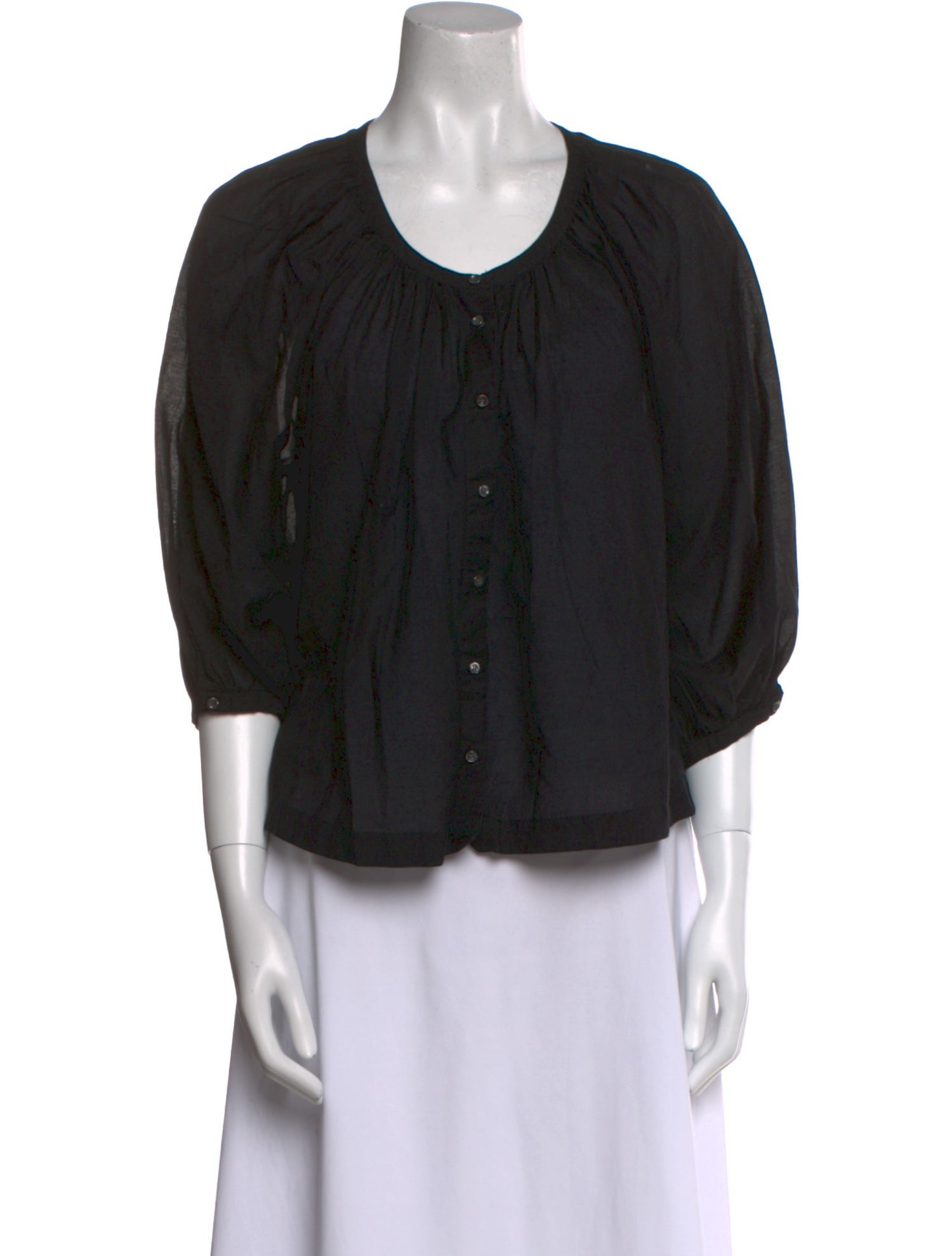 DÔEN Scoop Neck Three-Quarter Sleeve Button-Up Top