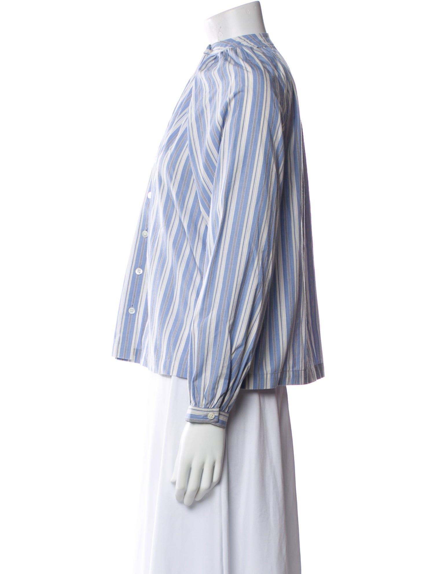 DÔEN Striped Mock Neck Button-Up Top