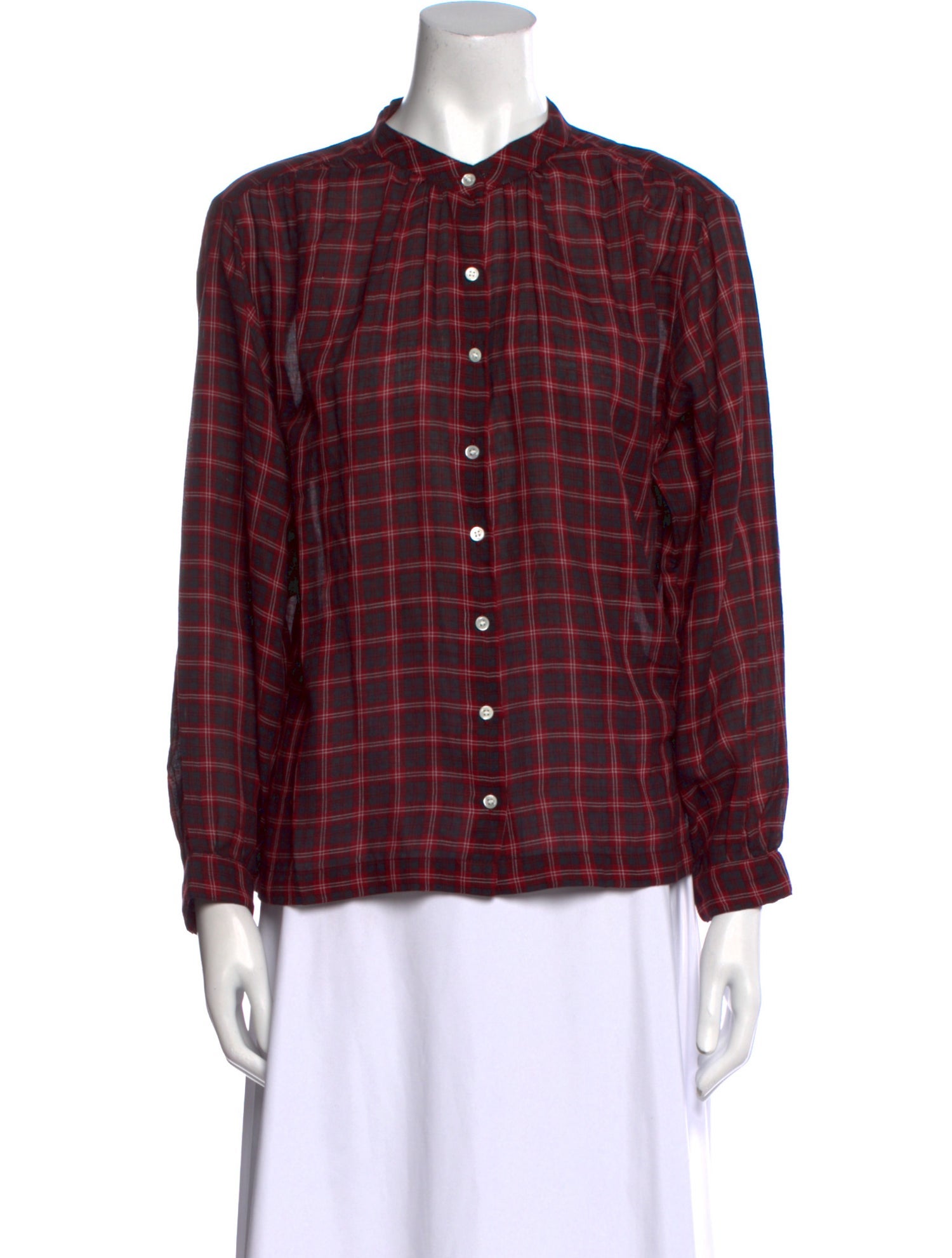 DÔEN Plaid Print Long Sleeve Button-Up Top