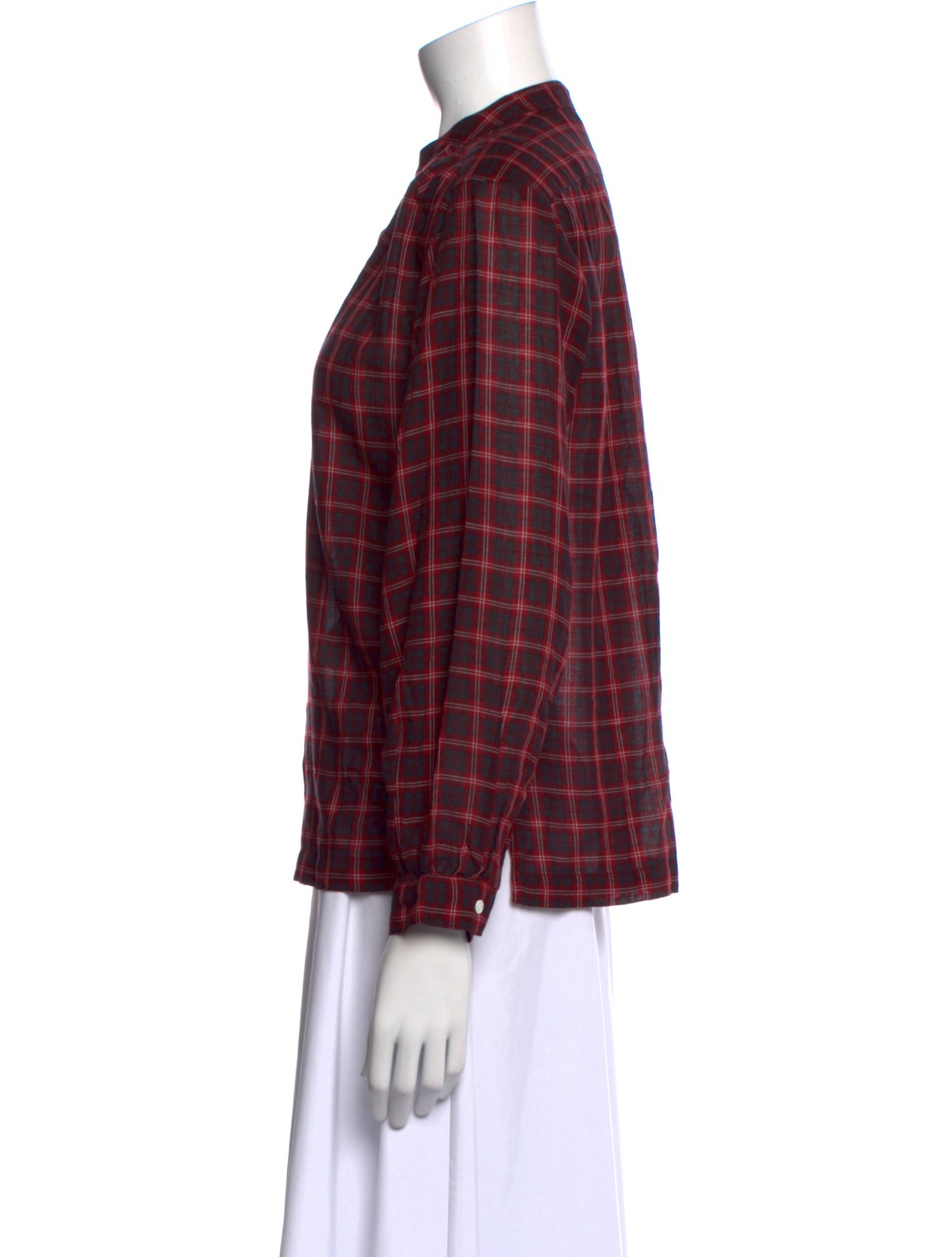 DÔEN Plaid Print Long Sleeve Button-Up Top
