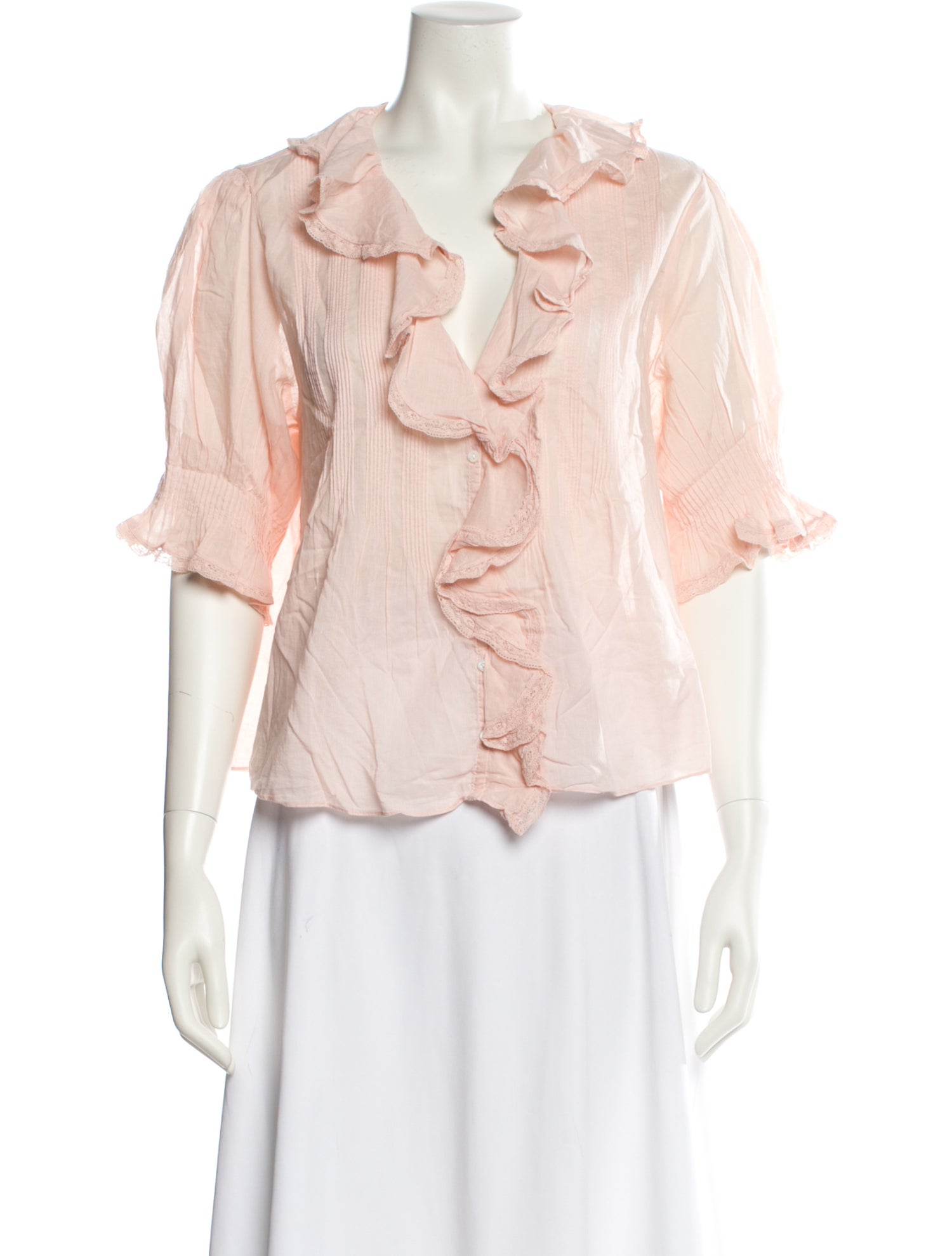 DÔEN V-Neck Three-Quarter Sleeve Blouse