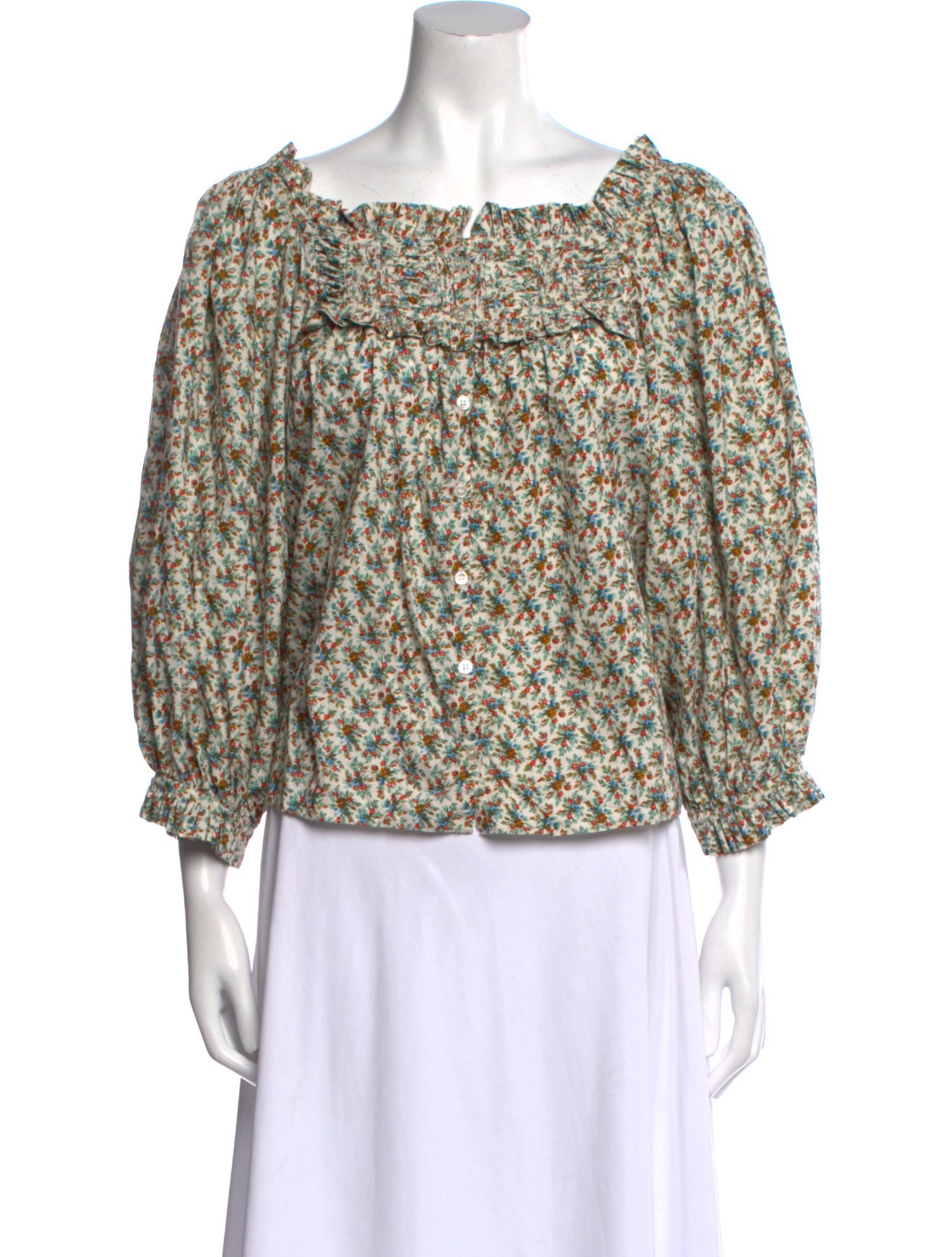 DÔEN Floral Print Square Neckline Blouse