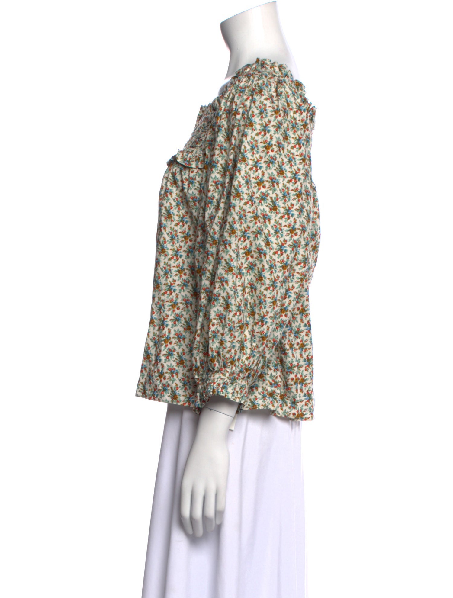 DÔEN Floral Print Square Neckline Blouse