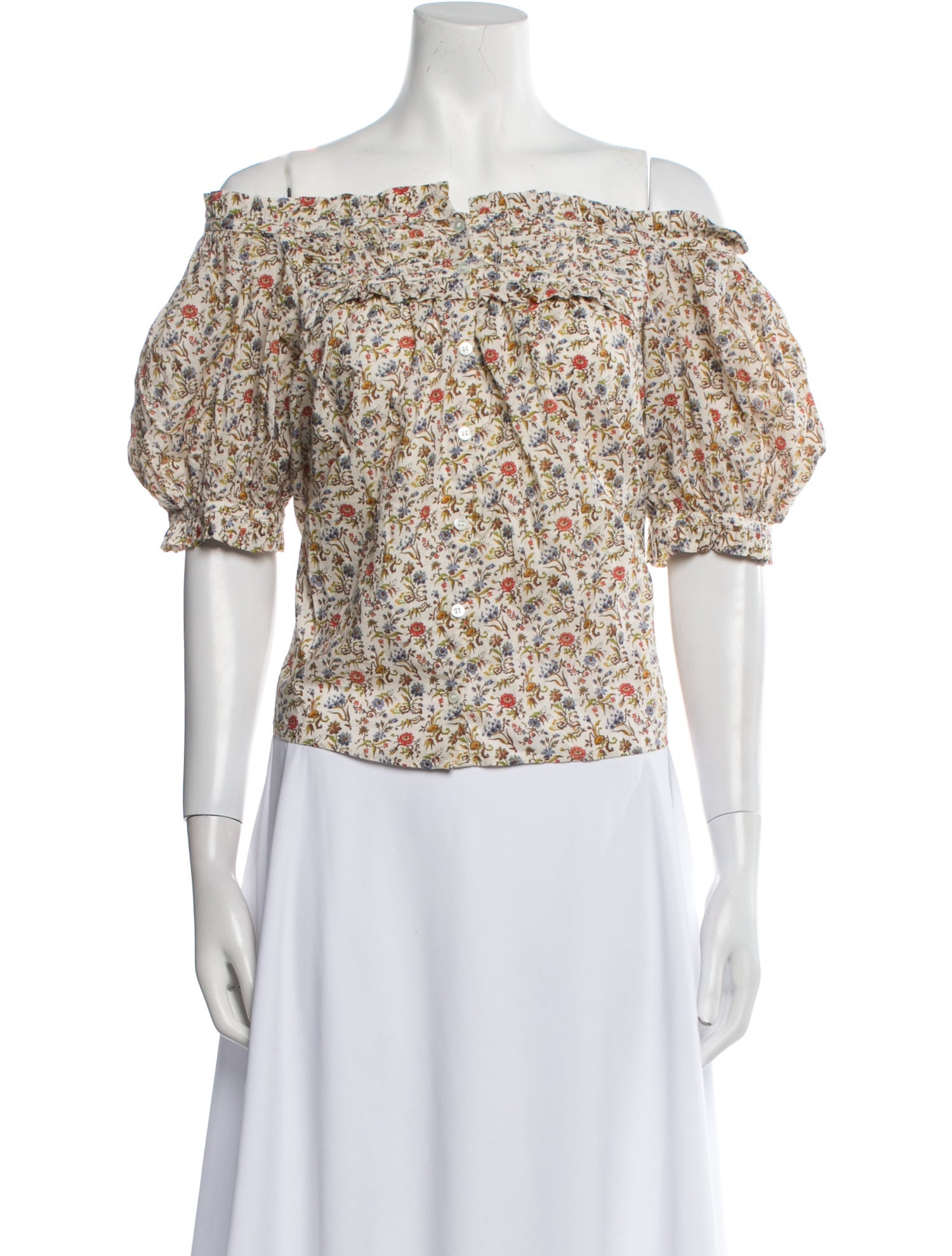 DÔEN Floral Print Off-The-Shoulder Crop Top