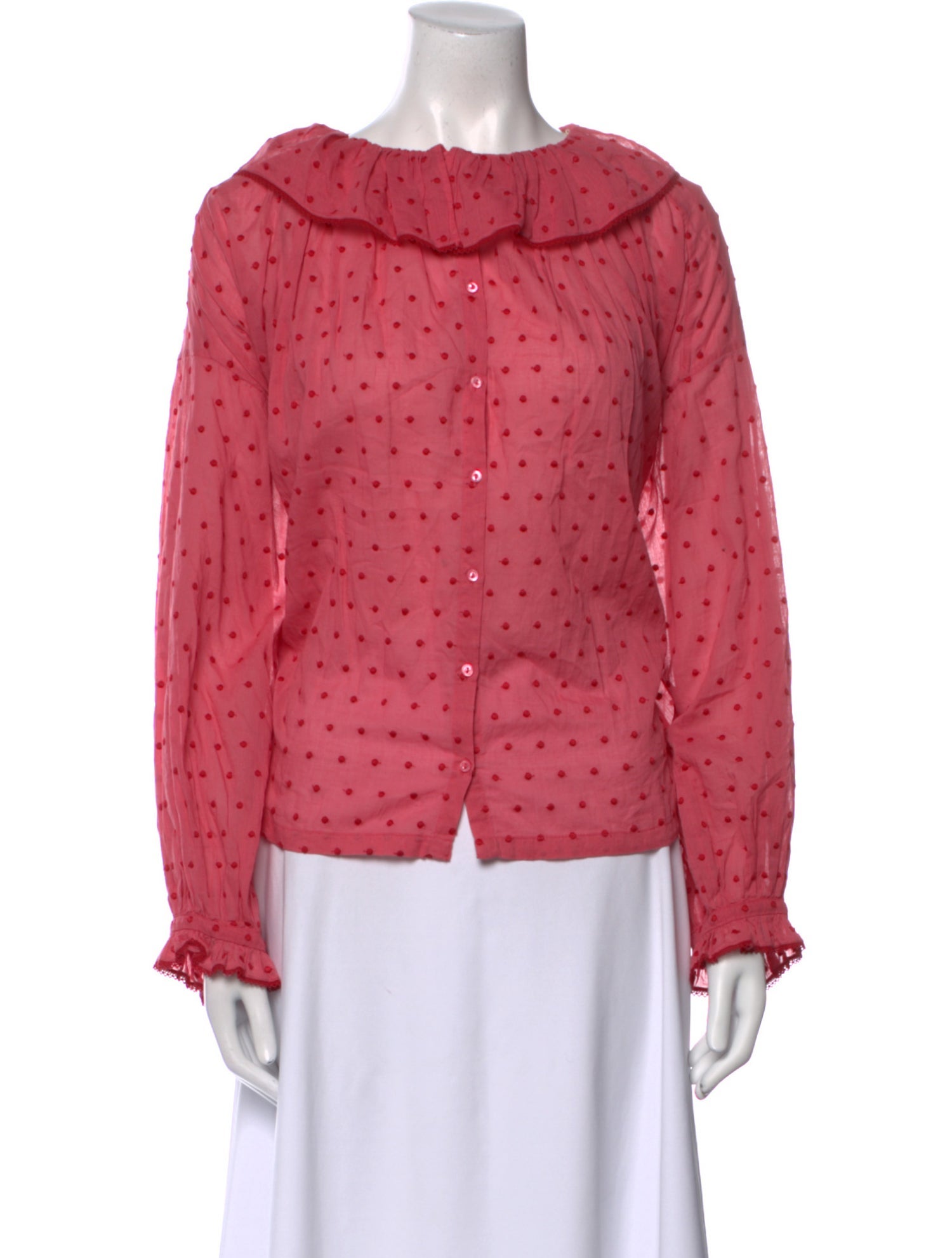DÔEN Polka Dot Print Bateau Neckline Blouse
