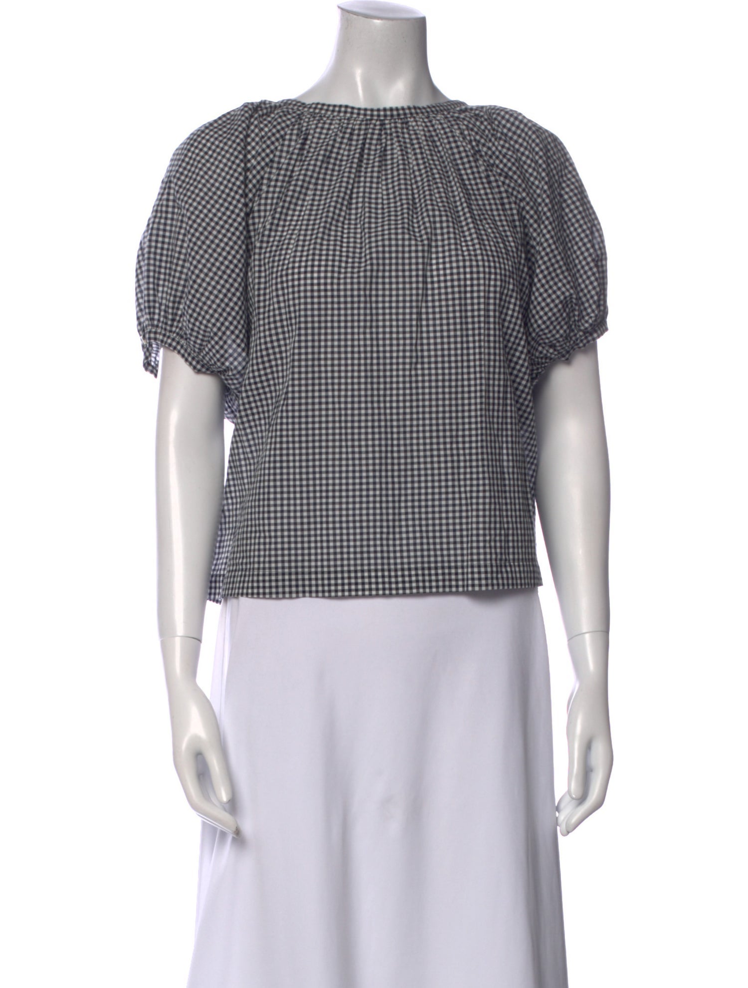 DÔEN Plaid Print Bateau Neckline Top