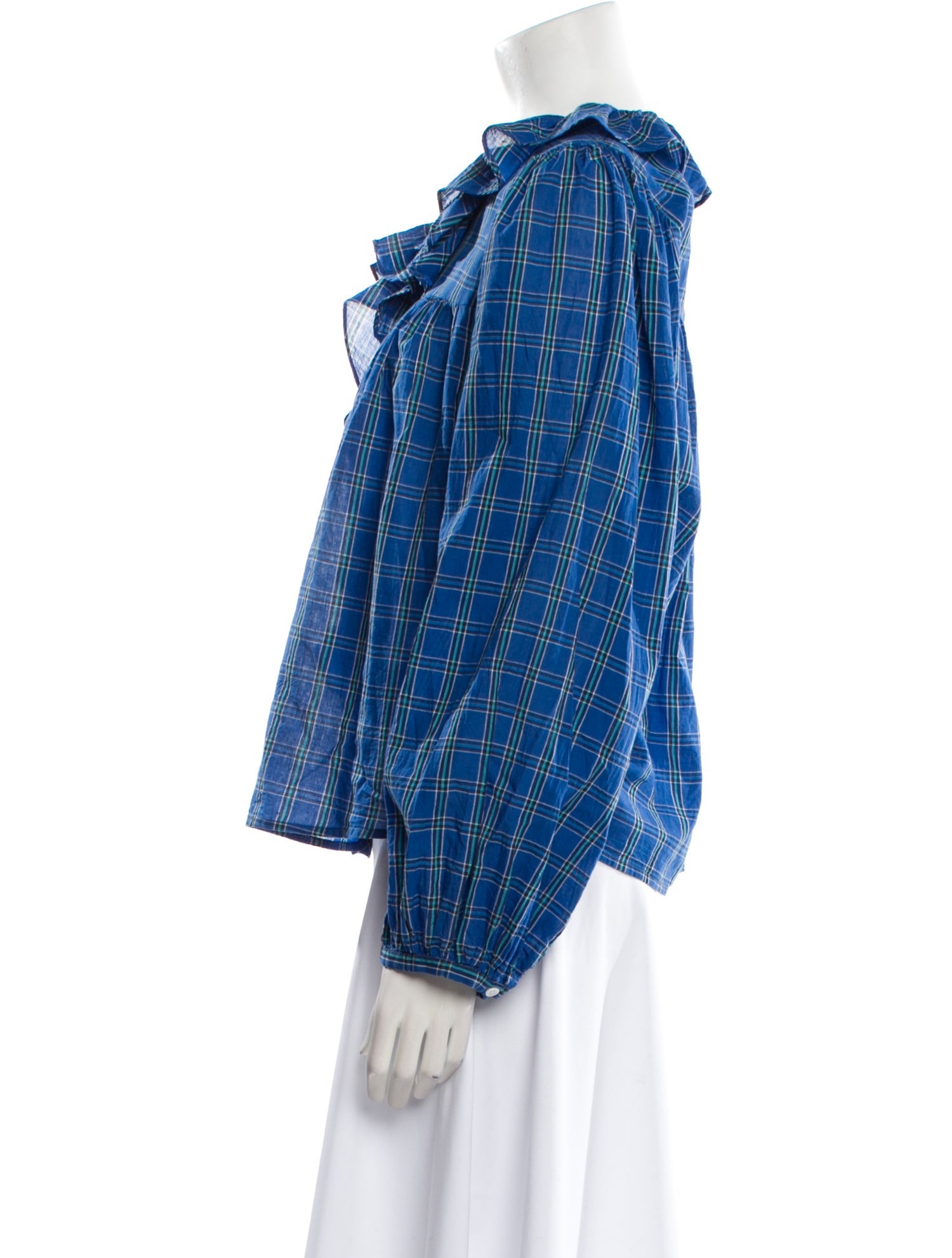 DÔEN Plaid Print Scoop Neck Blouse