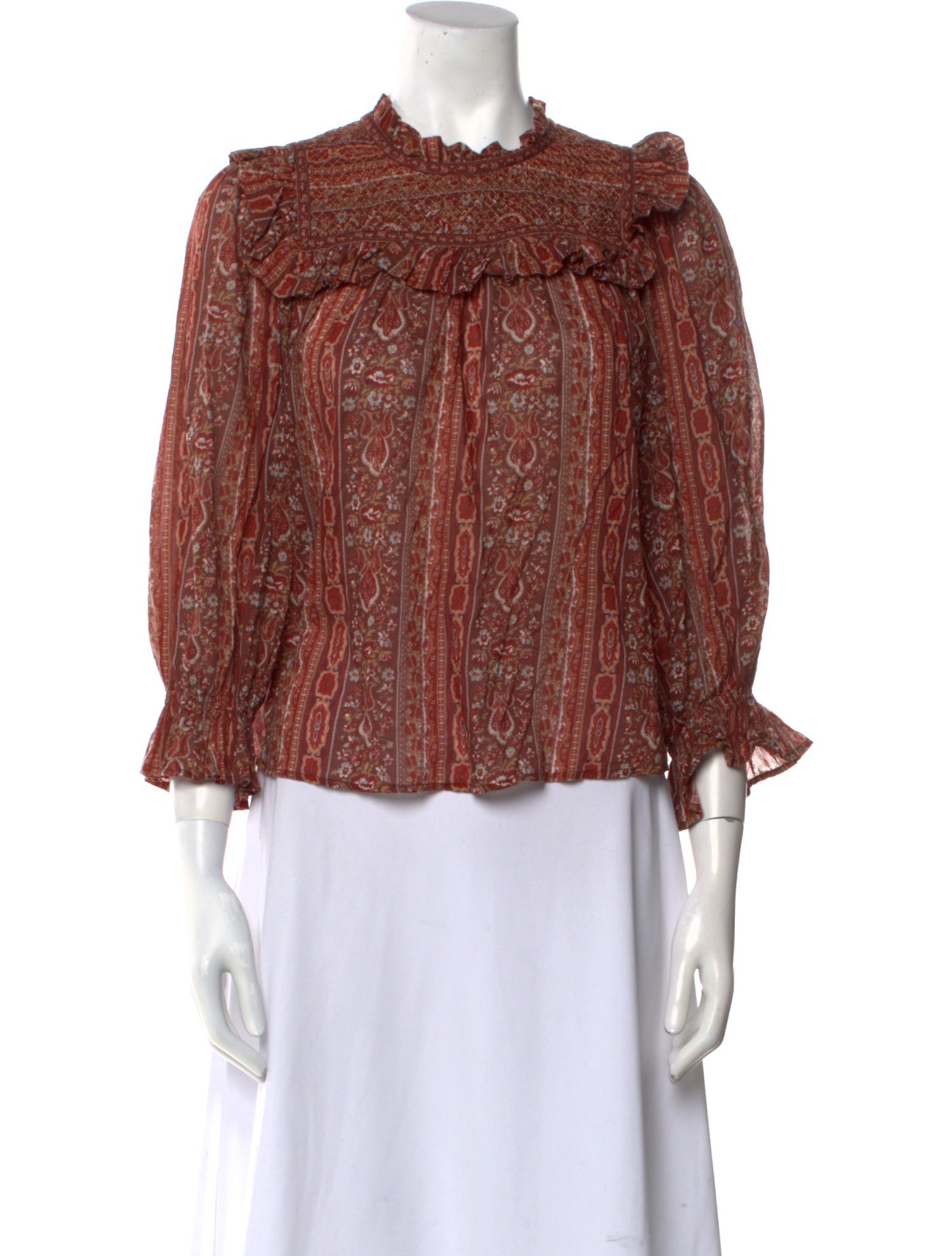 DÔEN Paisley Print Mock Neck Blouse